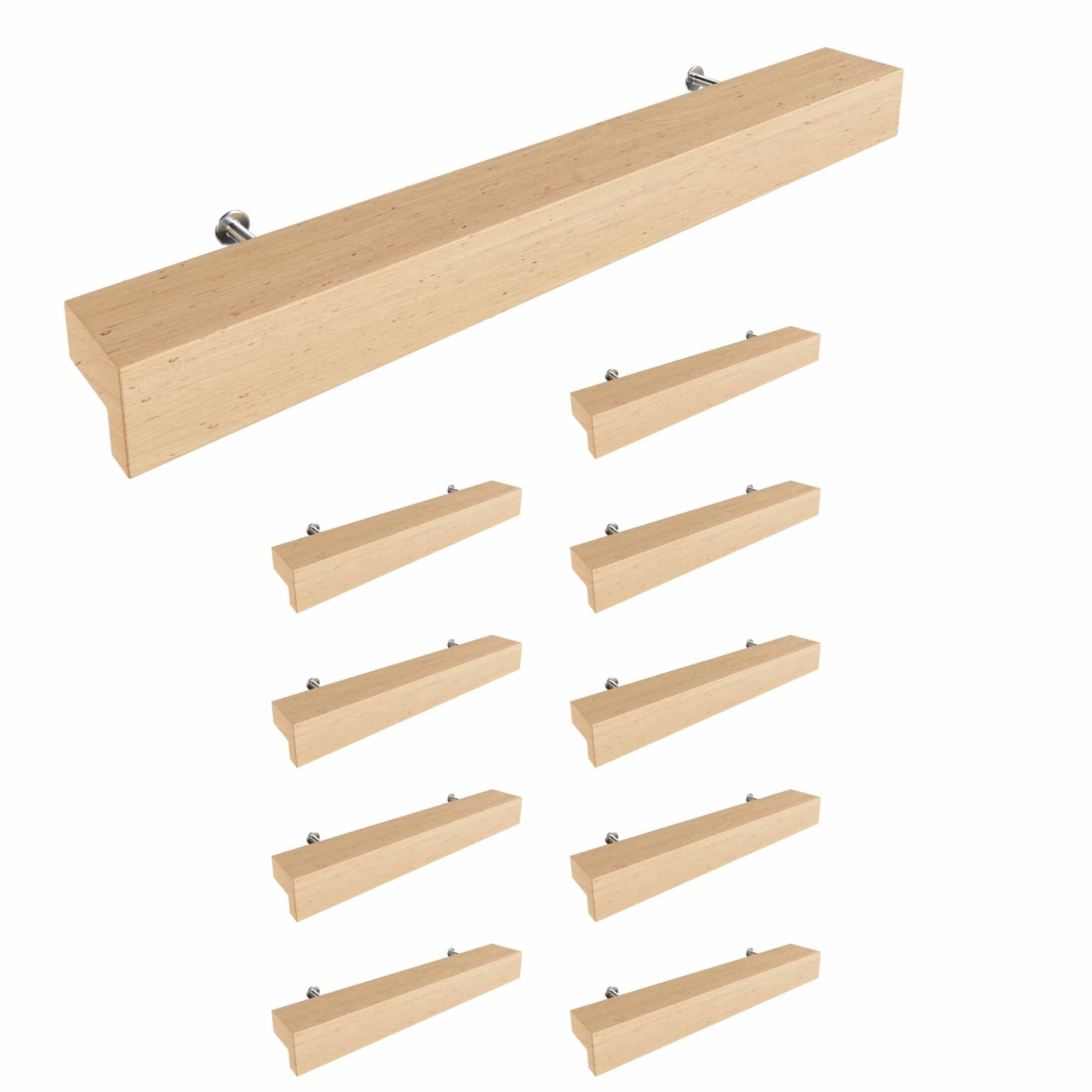 Sossai tiradores de madera de haya | GAH01 | distancia entre agujeros 128mm, longitud 188mm, 10 piezas