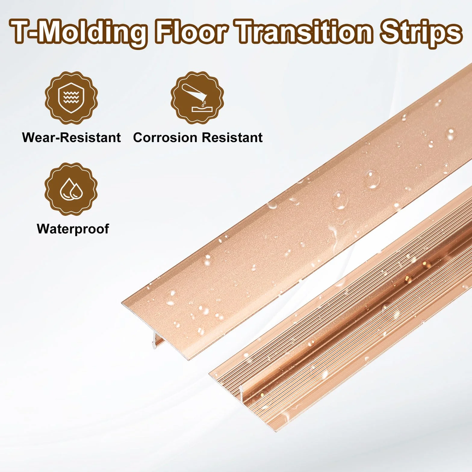 QUARKZMAN 6 Piezas De Molduras T De 2.9 Pies X 0.79" Para Transición De Pisos, Tapajuntas De Aleación De Aluminio Para Cubrir Huecos Entre Laminados, Vinílicos O Baldosas, Color Oro