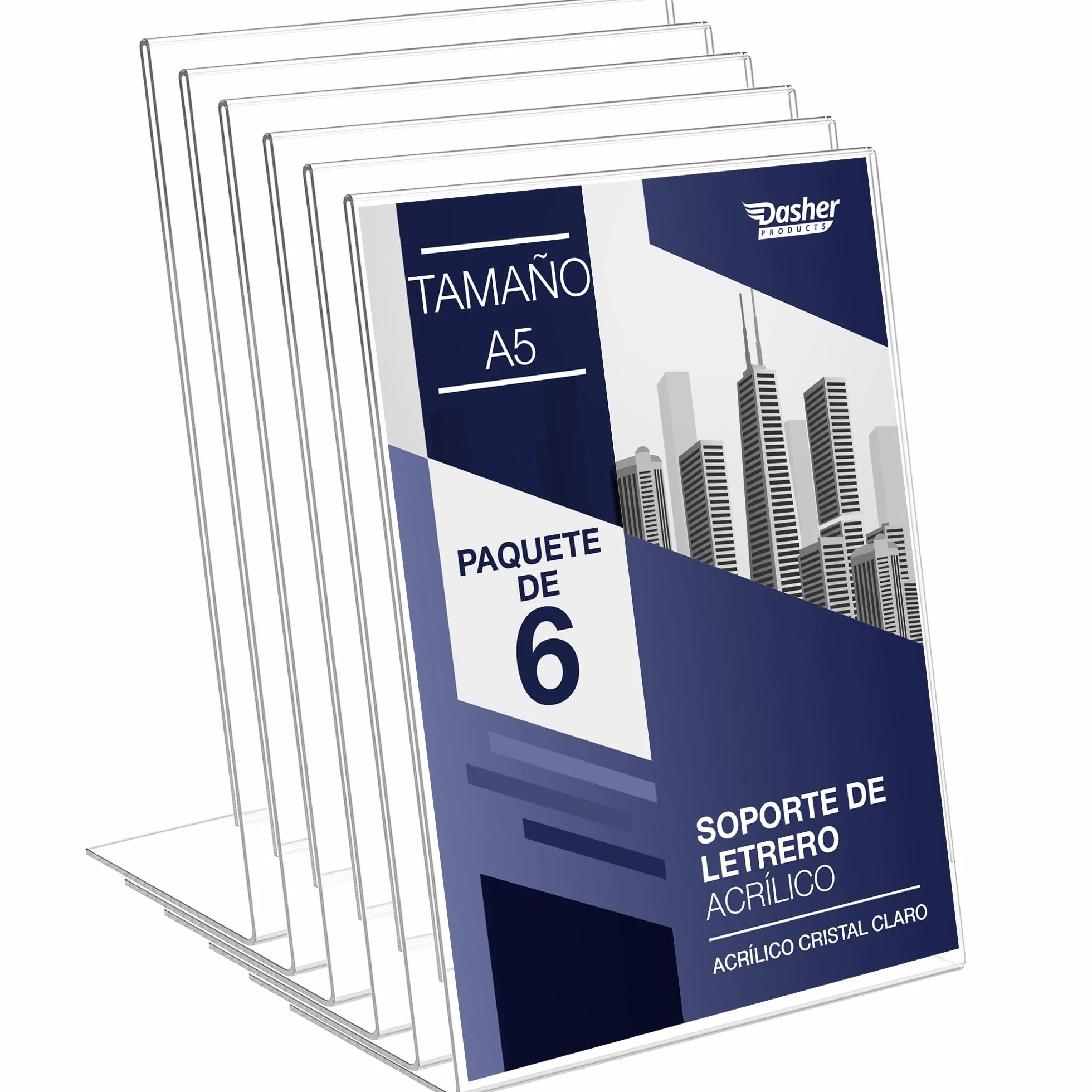 Soporte para carteles A5 de acrílico transparente inclinado, expositor de plástico para mostrador, 6 unidades