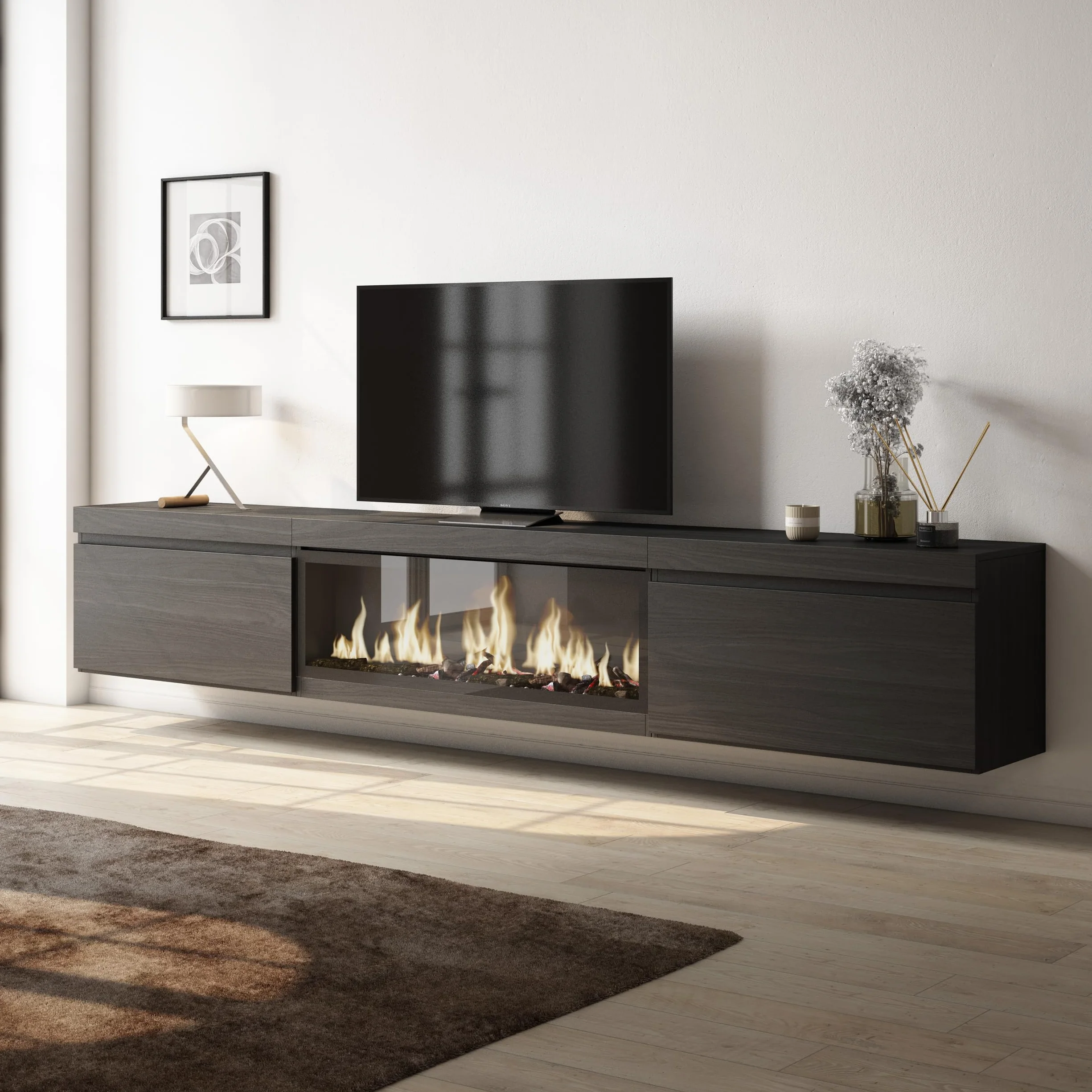 Mueble TV 267x45x35 cm Negro Estilo Moderno para TV Gran Formato