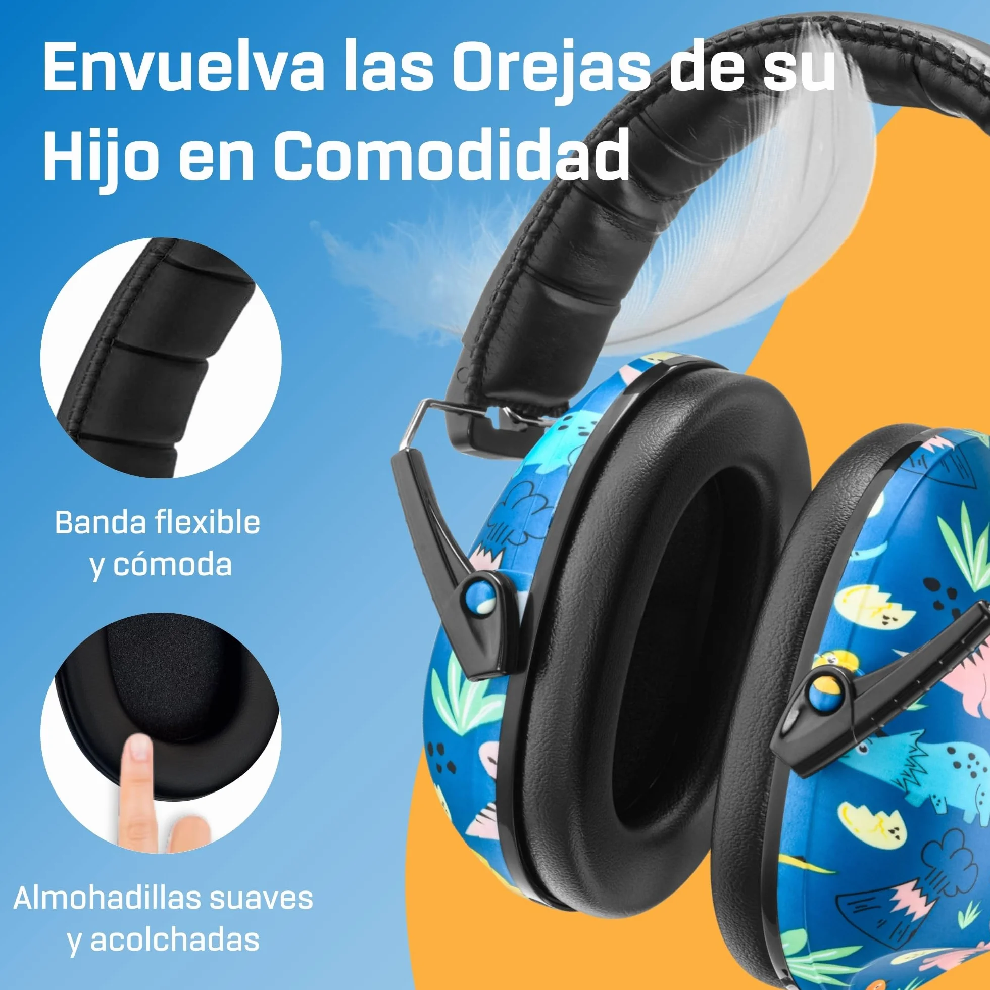 Vanderfields Auriculares con cancelación de ruido prémium Protección auditiva con reducción de sonido de amplio espectro de 32 dB a 2000 Hz - Kopfhörer Kinder 3-12 - Dinosaurier Club