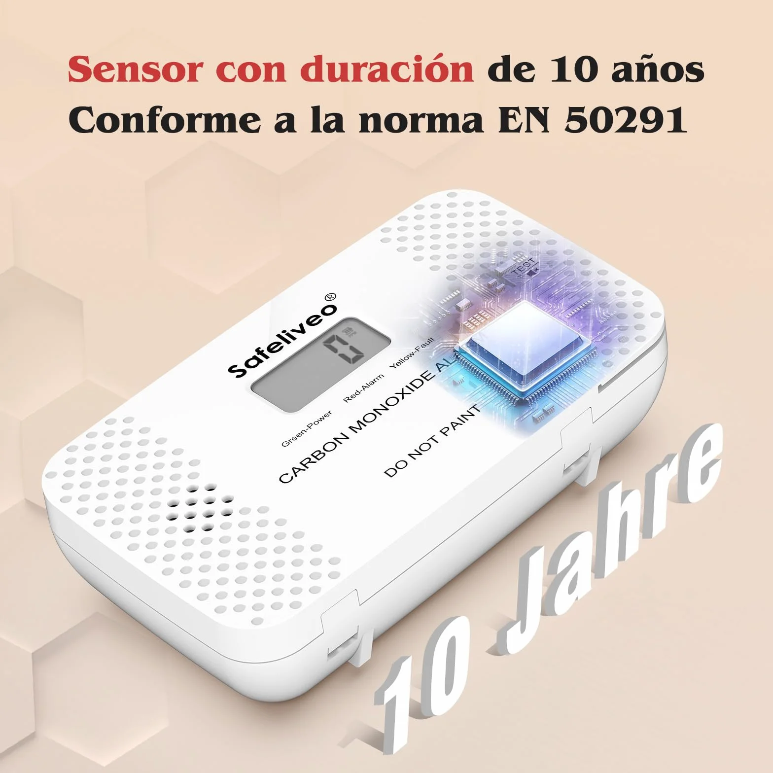 Safeliveo Detector de Monóxido de Carbono con Pantalla LCD,con Batería Reemplazable y botón de Prueba,Certificado EN 50291,Monitor Detector de CO Portátil para Hogar,Viajar y Caravanas -1 Pieza