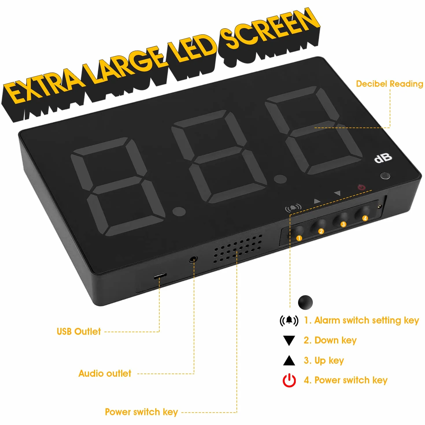 Medidor de Decibelios de Pared 30-130dB con Alarma Pantalla LCD Roja