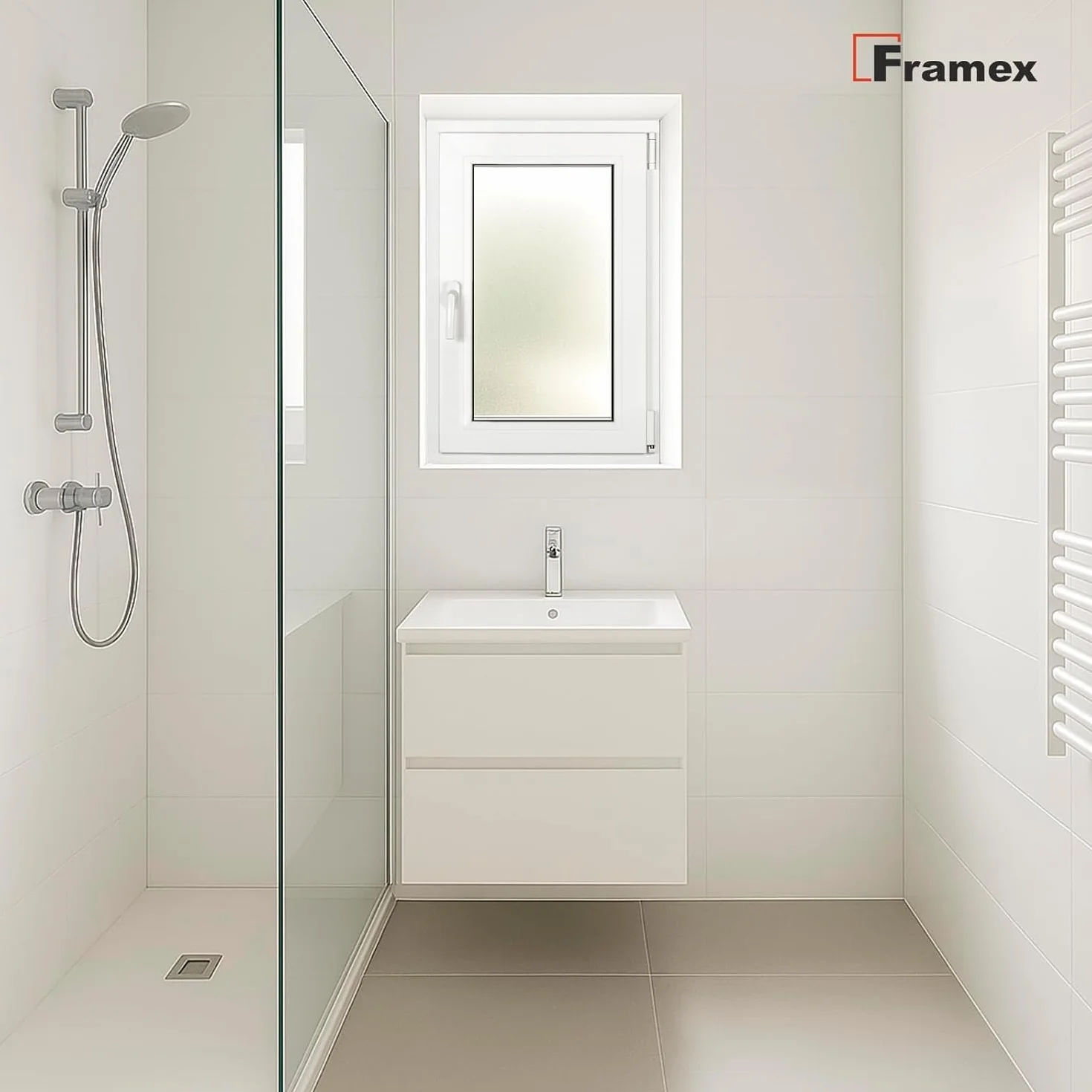 Ventana para sótano de plástico, cristal esmerilado blanco satinado, ancho x alto 70 x 40 cm (700 x 400 mm), 2 vías (32 mm), inclinación giratoria DIN derecha (mango izquierdo)