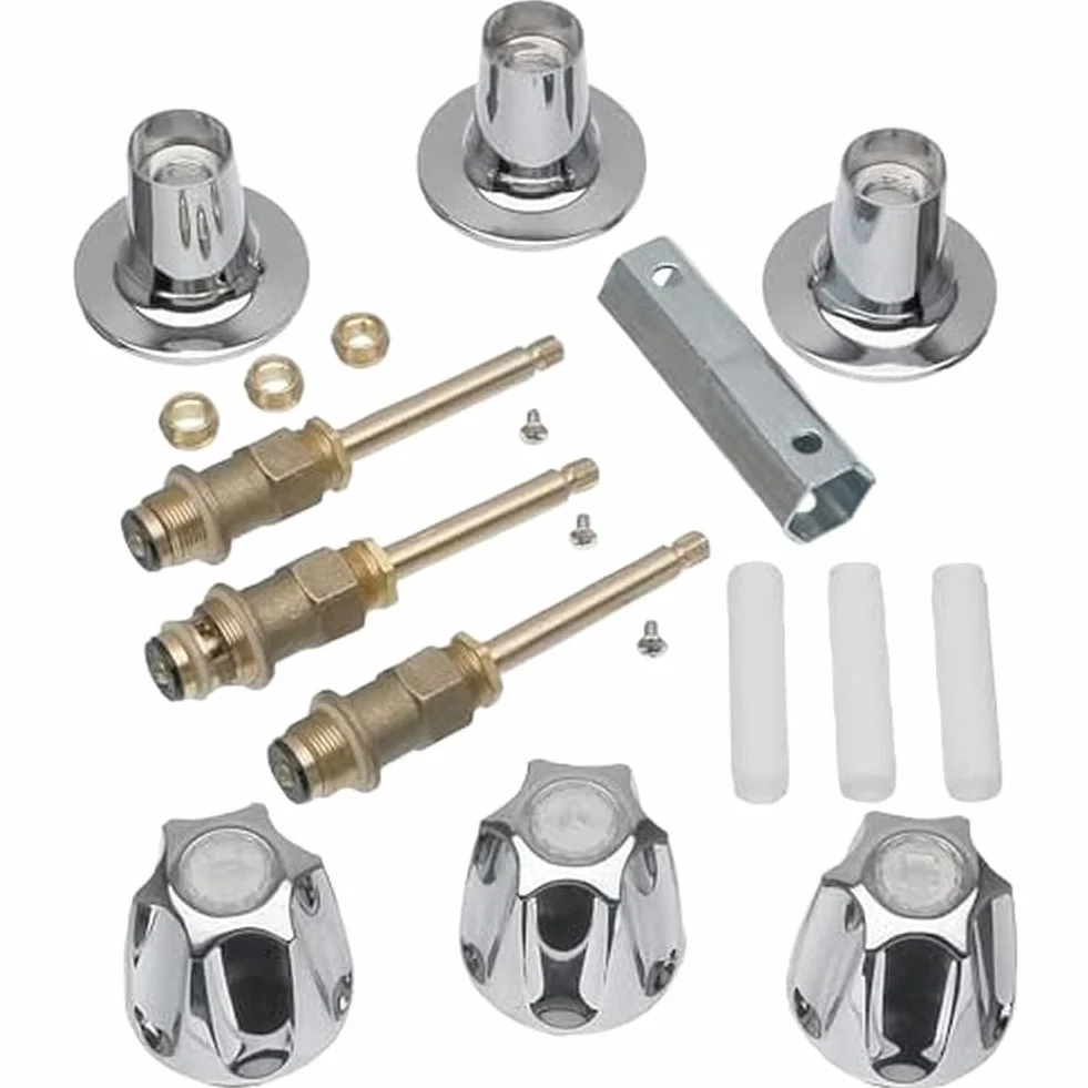 Kit de repuesto de vástago de válvula de ducha para grifos de bañera y ducha de 3 manijas, piezas de reconstrucción de latón con asas de metal cromado, juego de molduras de bañera para grifo mezclador