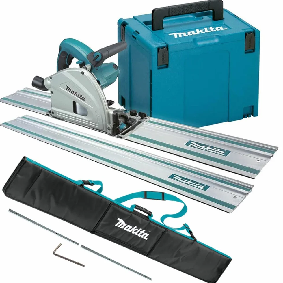 Makita SP6000J2 - Sierra de inmersión de 240 V y 165 mm, 2 rieles de 1,5 m, barra de conexión y bolsa