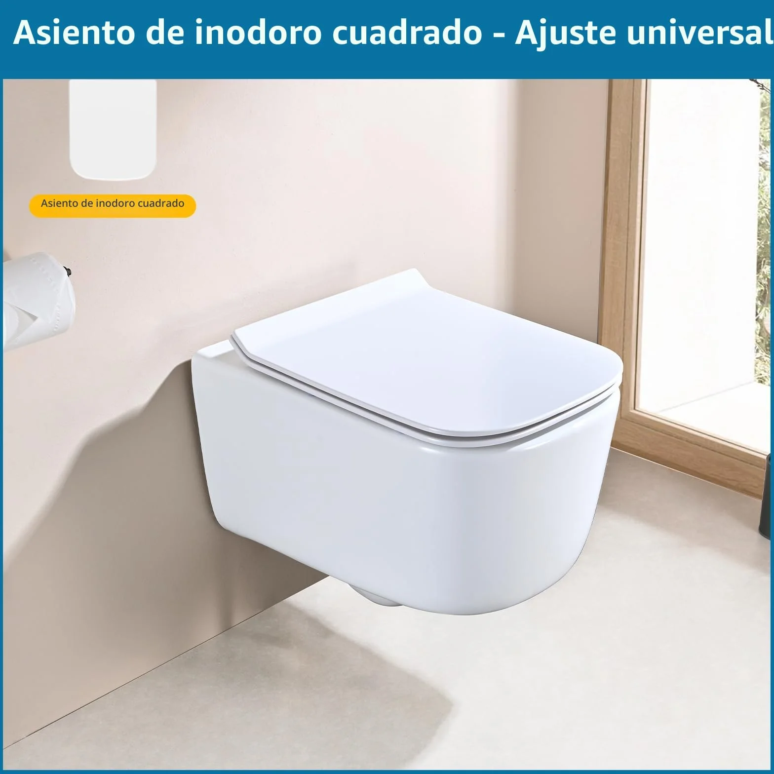Asiento de Inodoro Cuadrado con Cierre Suave, Tapa WC Ultrafino, Liberación Rápida, Universal 42.5x34.5cm