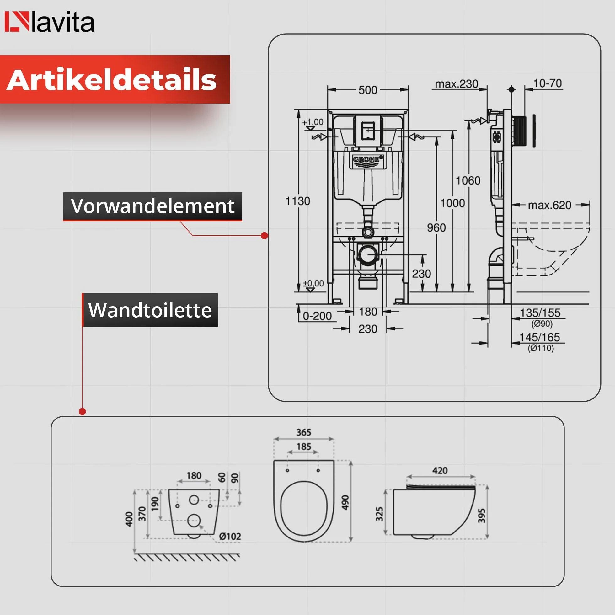 LAVITA | Elemento de pared Solido + pared colgante de inodoro Sinto negro sin borde + asiento de inodoro SoftClose | Botón dorado | Juego completo | cisterna empotrada | inodoro completo