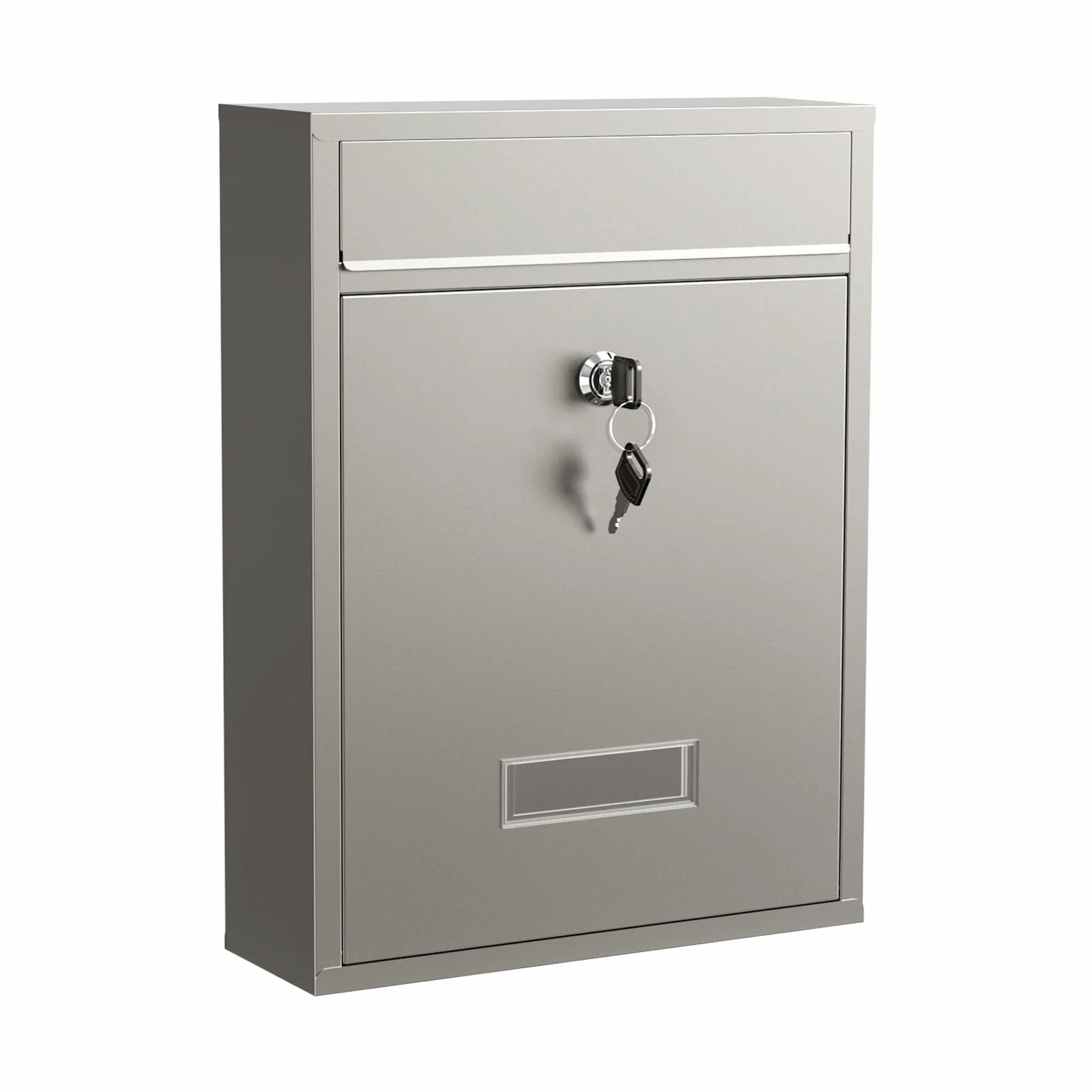 Wiltec Buzón de Pared Acero Inoxidable V10 con Placa de identificación, Amplia Ranura para Cartas y 2 Llaves buzón de Acero con Recubrimiento en Polvo para Montaje en Pared