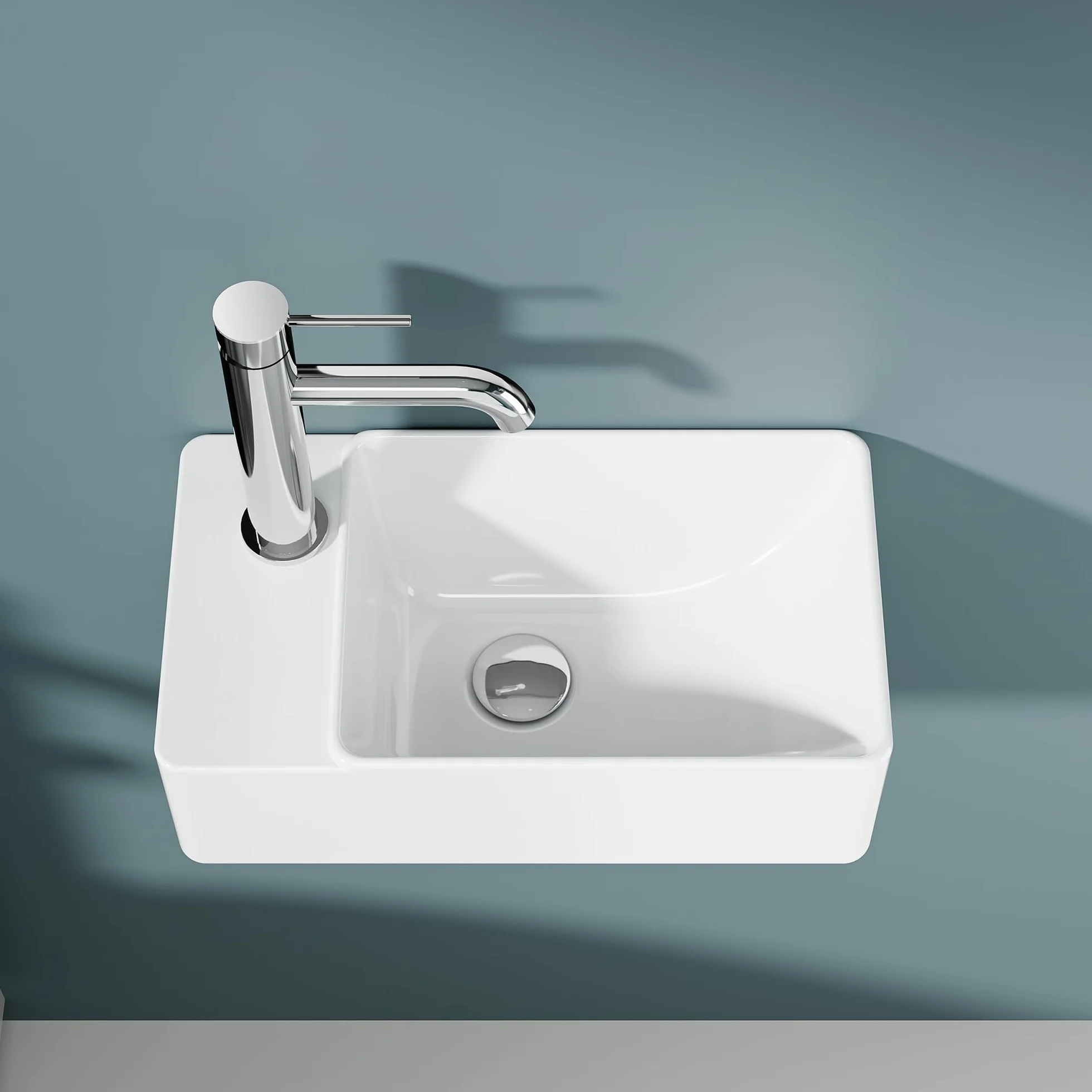 Lavavajillas rectangular compacto de cerámica blanca – Lavabo de diseño elegante y práctico para baños pequeños o aseos – 40 x 22 x 13 cm
