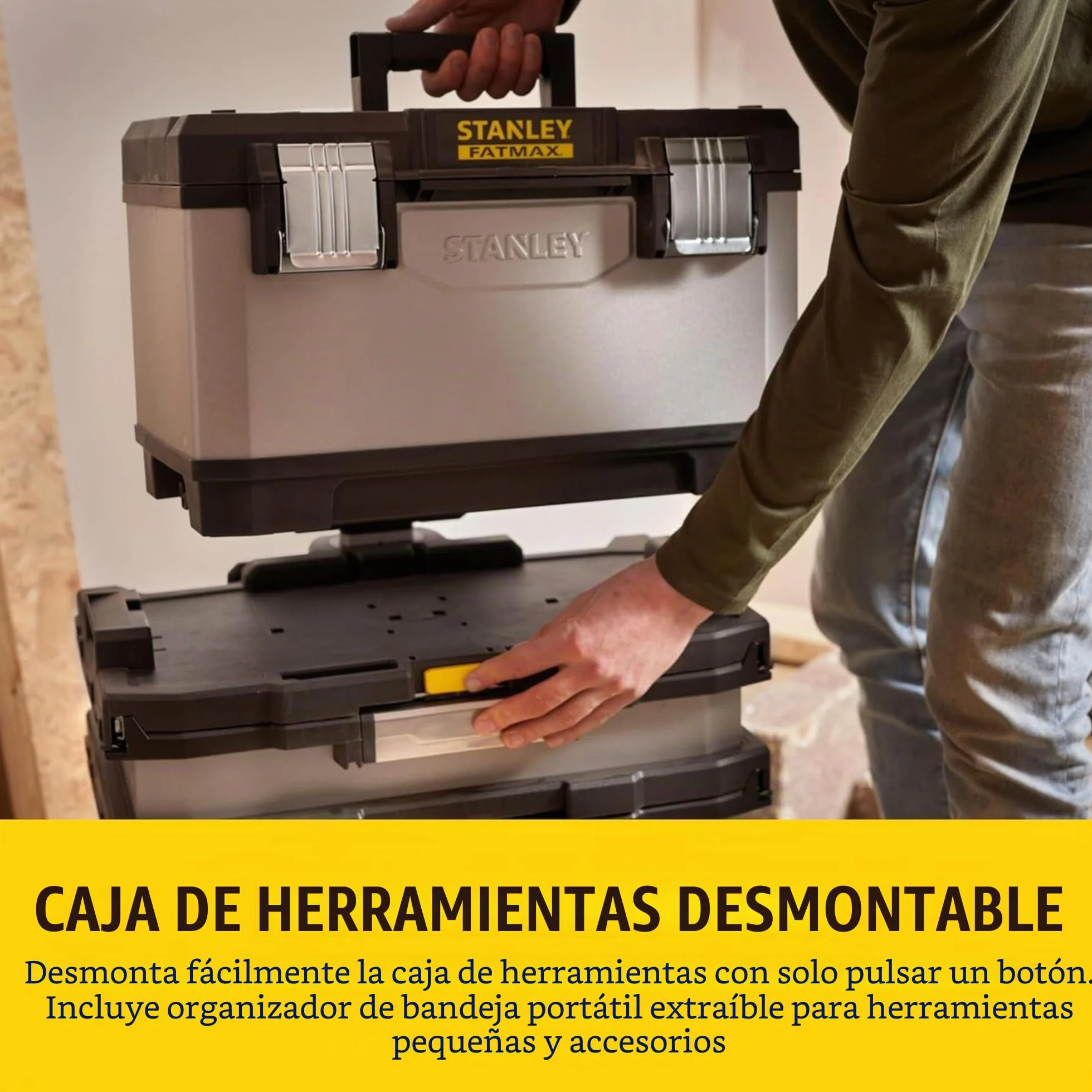 STANLEY FATMAX Taller Móvil Metálico, Carro de Herramientas, Caja Versátil para Piezas Pequeñas y Grandes, Ruedas 17cm, Cierres Metálicos Antioxidantes, 1-95-622