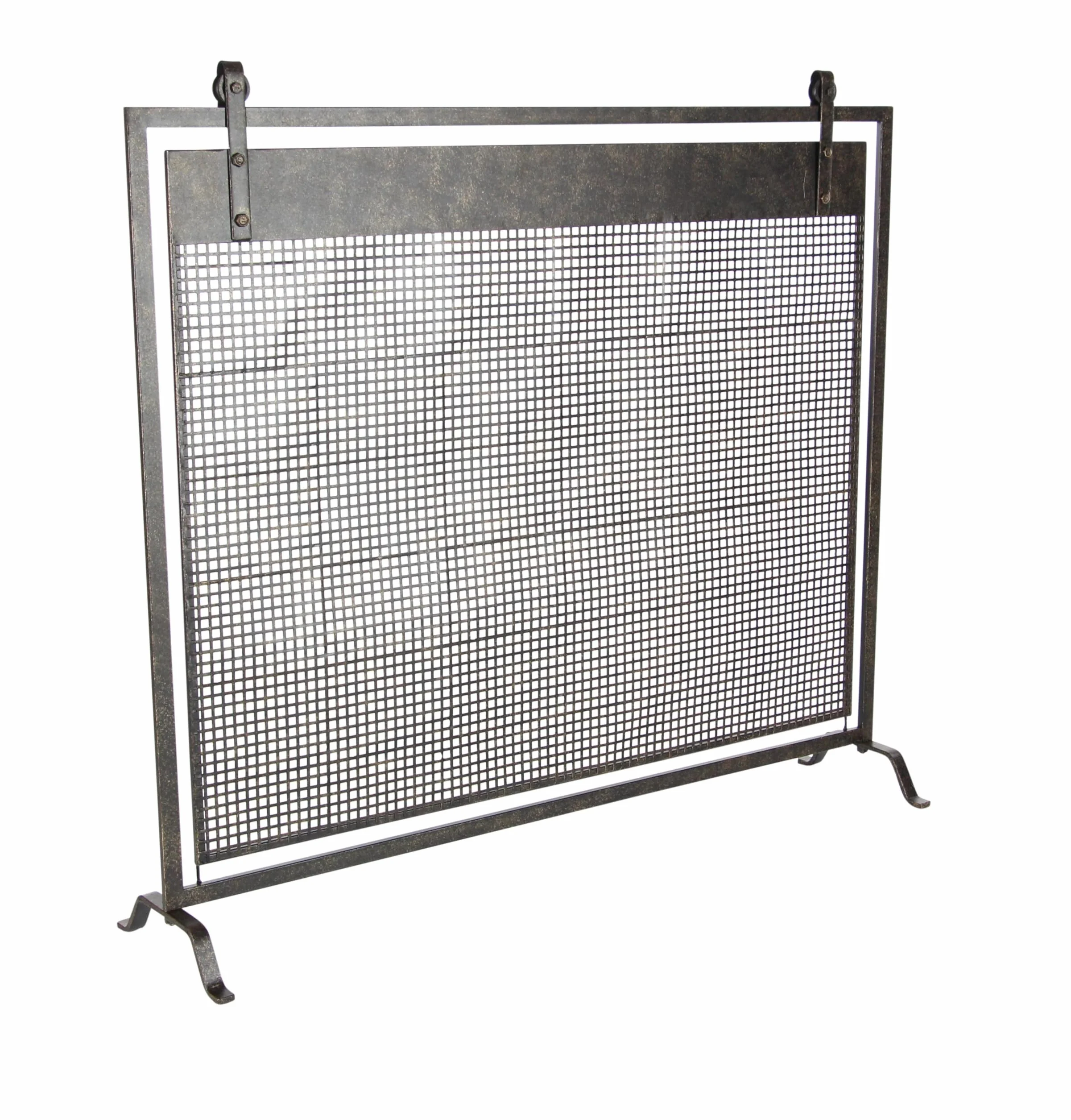 Deco 79 Pantalla para Chimenea de Panel único con Malla suspendida geométrica de Metal Estilo Rejilla con Detalles atornillados, 38" x 9" x 35", Negro
