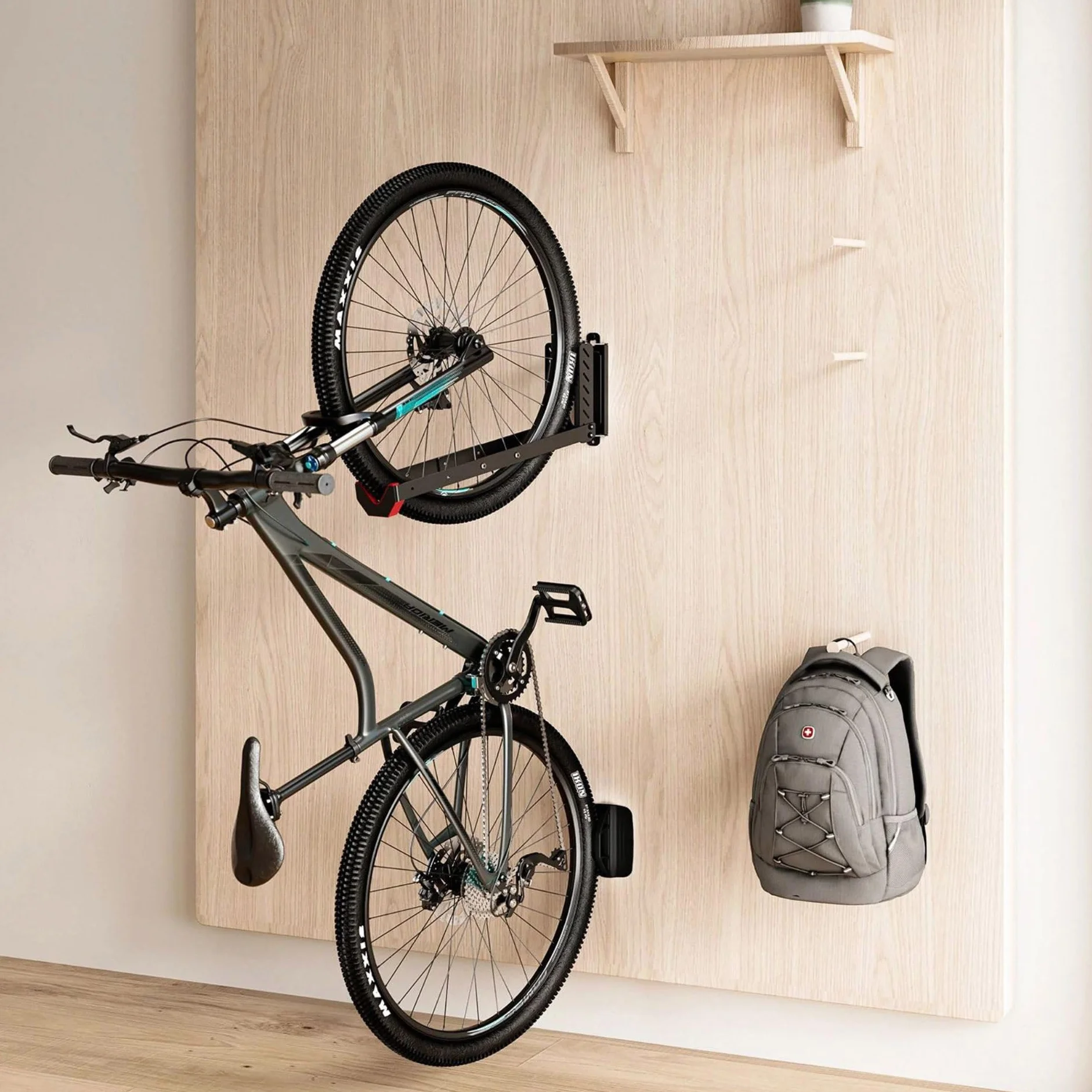 Mimoke Soporte de pared ajustable para bicicleta que ahorra espacio, diseño de elevación fácil con brazo plegable y función giratoria (1 unidad)