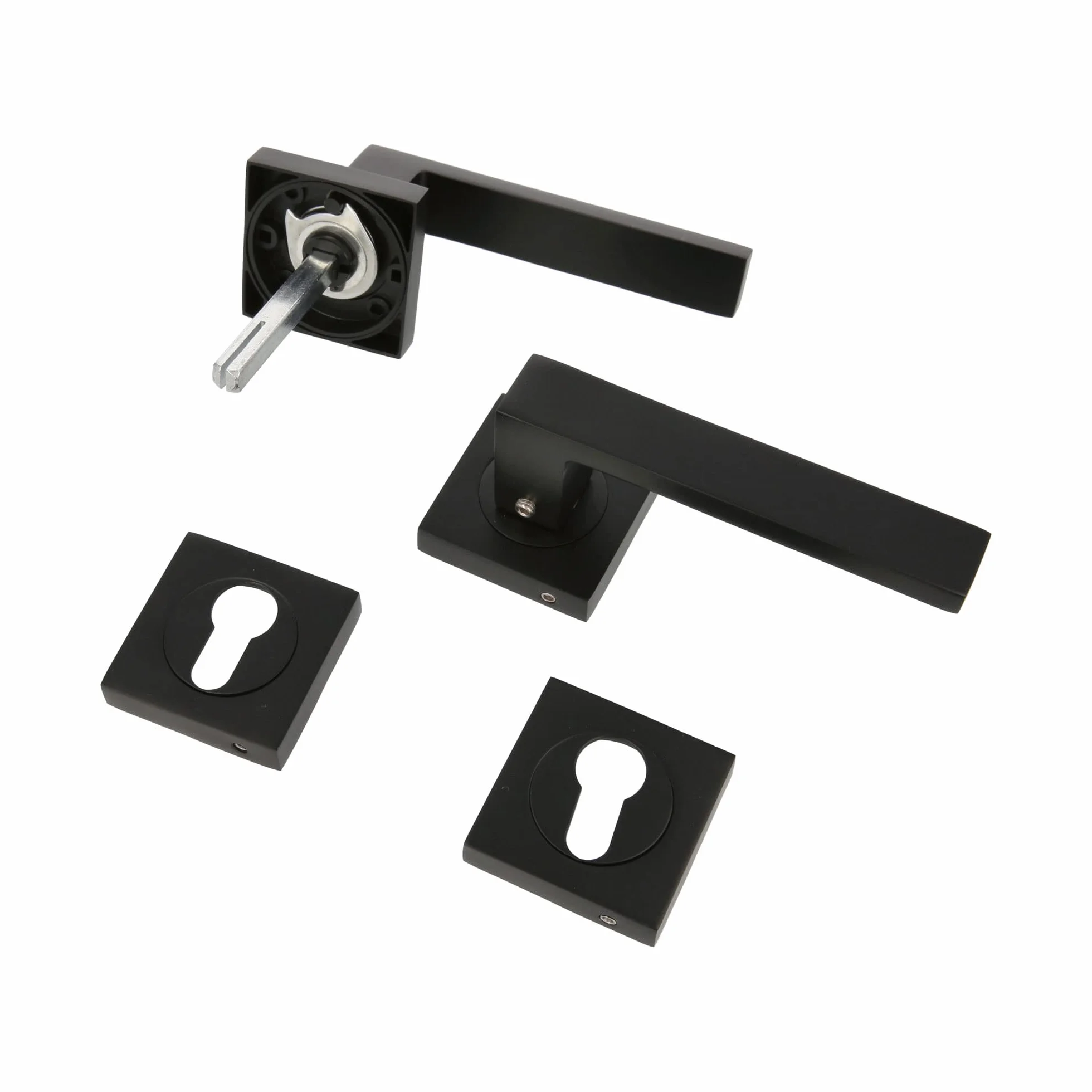 Amig - Juego de Manillas para Puertas - Mod. CADIZ - 52 x 124 mm - Con Bocallave - Diseño Elegante y Sencillo - Manija de Agarre Ergonómico - Zamak Negro Mate