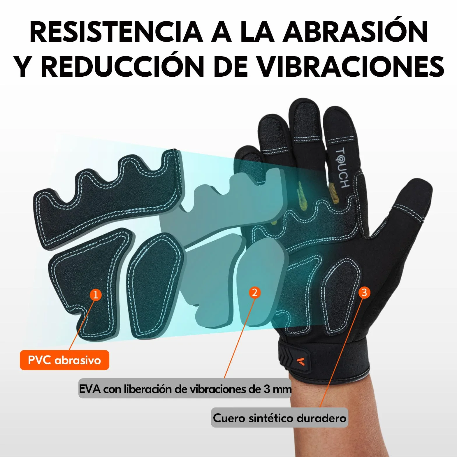 Vgo... Guante de Trabajo Resistentes Touchscreen Guantes Protección Antivibración para Obra Portero Montaje Mecánicos, 1 par