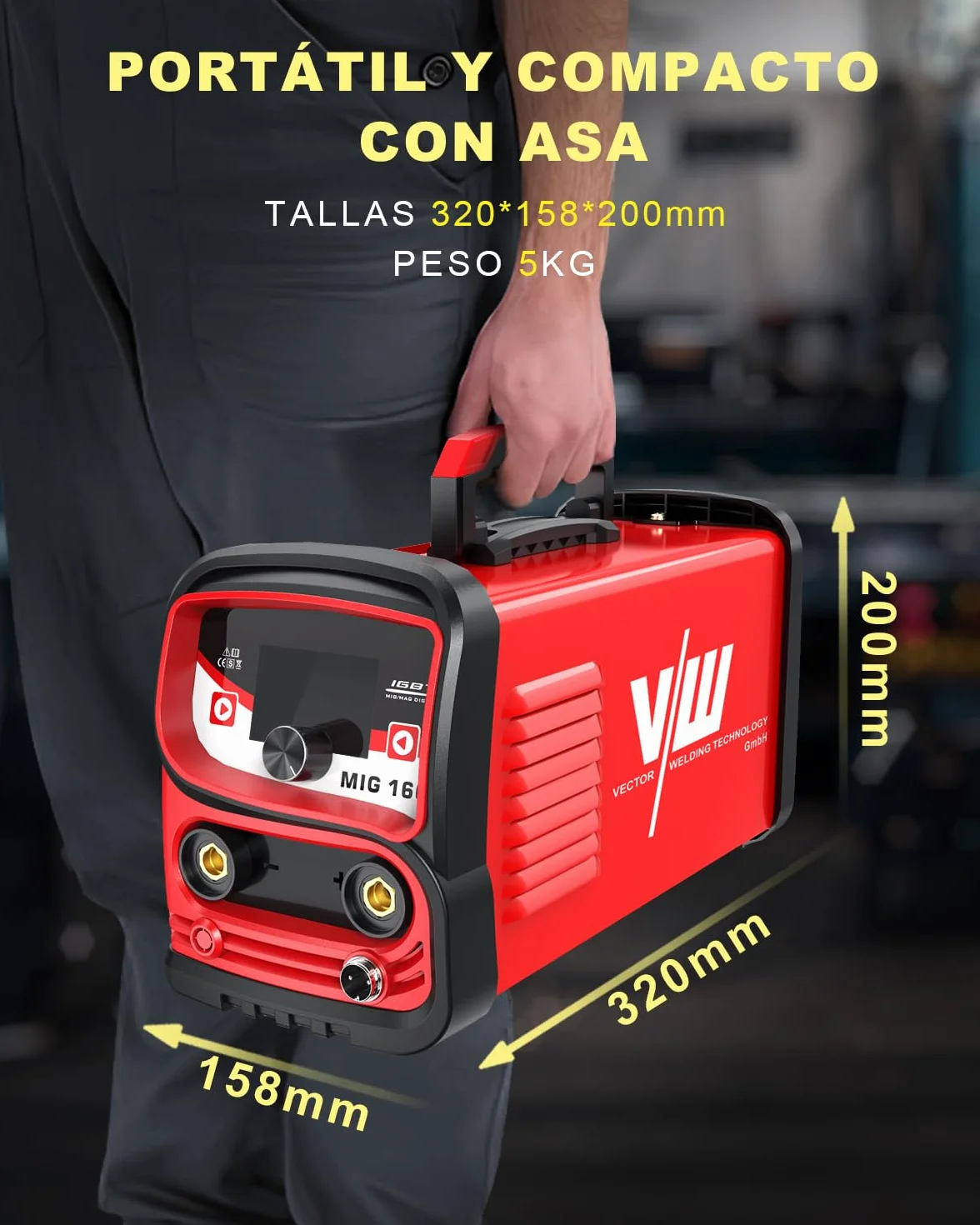 VECTOR WELDING Soldador Hilo Continuo Sin Gas 160 A, Soldadora Mig Mag Portátil con Pantalla LED, Soldador de Hilo sin Gas MIG/MMA para Principiantes, IGBT MIG 160A Set