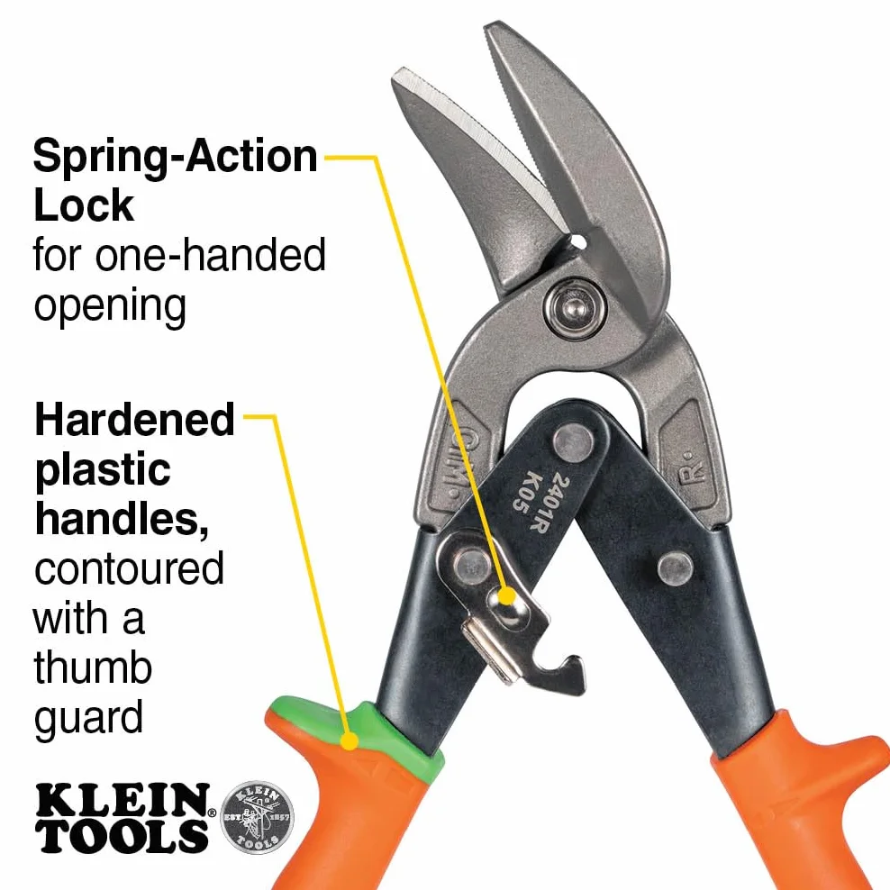 Klein Tools 2401R Tijeras compensadas de corte derecho, tijeras de hojalata de aviación con hoja forjada para corte de chapa de precisión