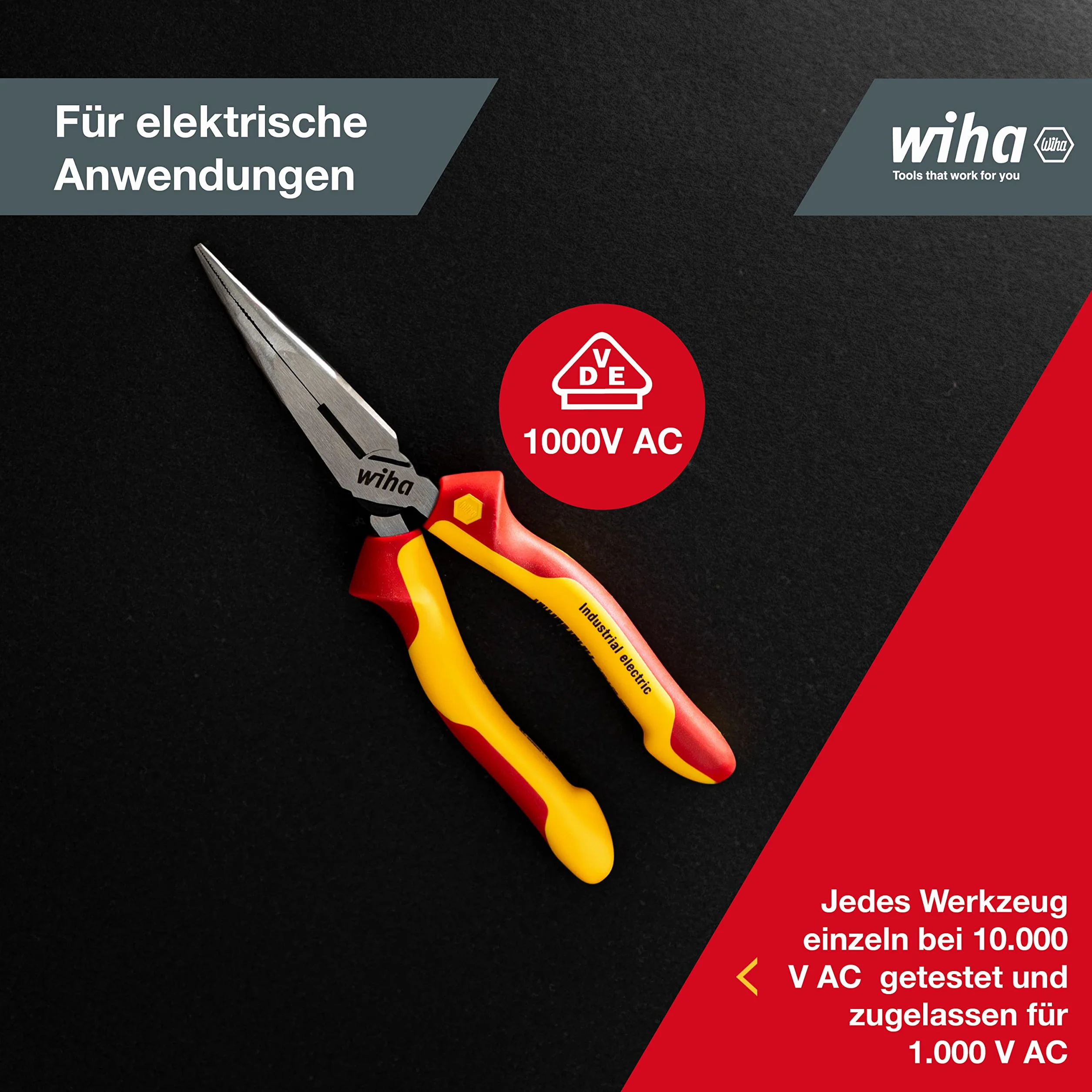 Wiha Alicates de boca semi-redonda Industrial electric con filo de corte, con forma curvada, aprox. 40° 200 mm, 8" (35462)