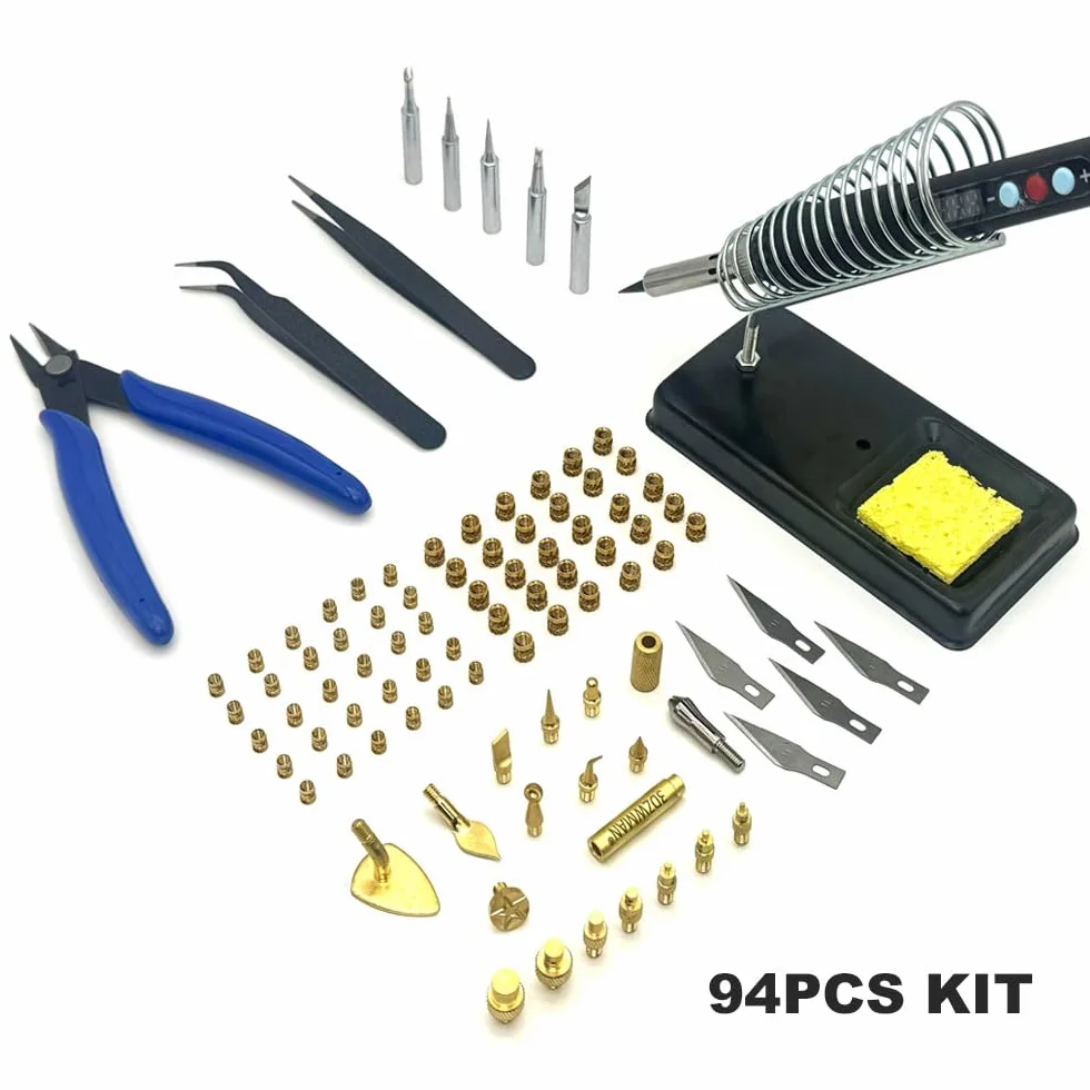 Heat Set Insert Tools Kit Brass Nuts 3D Printing 60W Digital Soldering Iron 94PCS