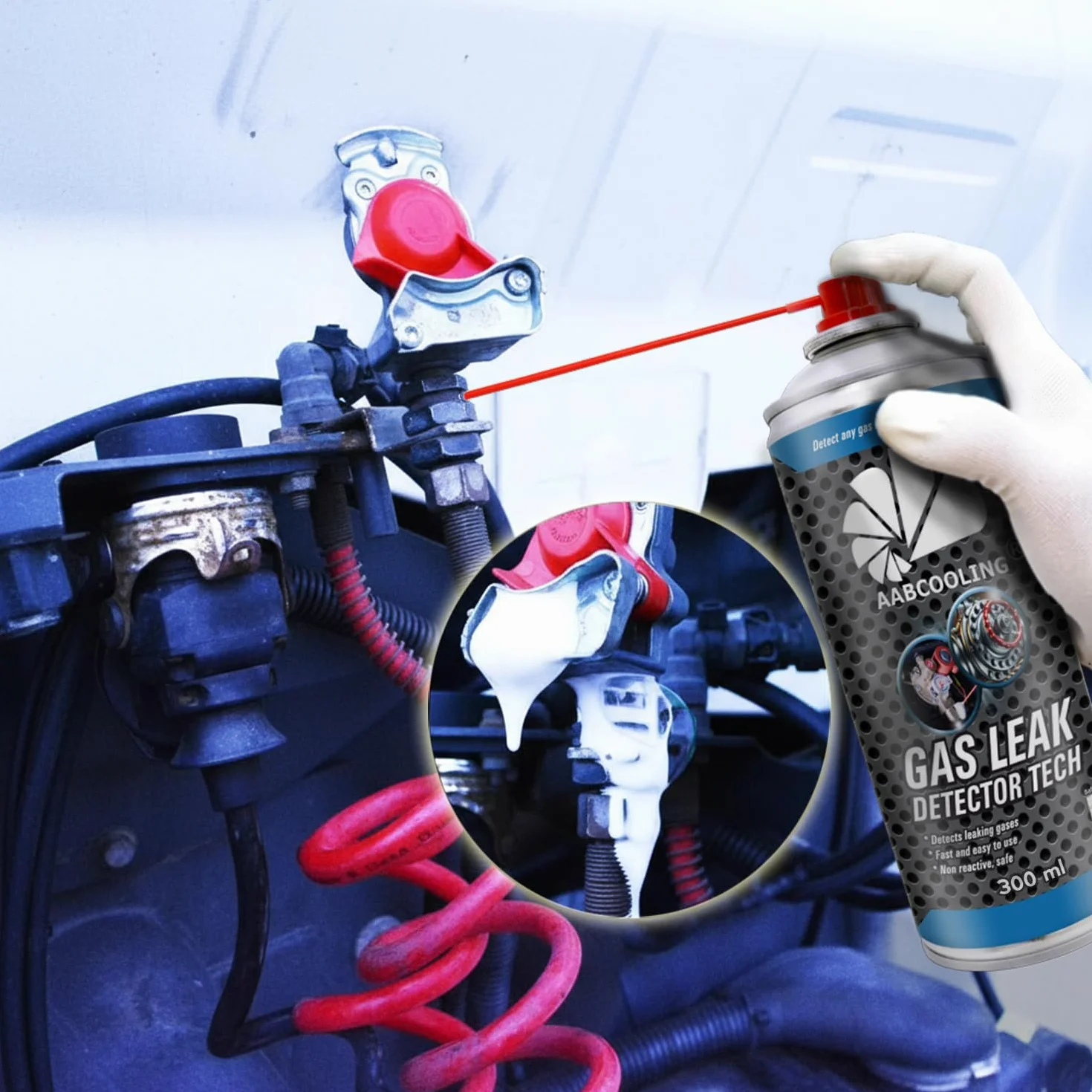 6X AABCOOLING Gas Leak Detector Tech 300ml - Spray de Prueba para Instalaciones de Gas - Detecta Fugas en Hornos, Encimeras y Contadores - Espuma Reveladora para Gas Natural y GLP, No Inflamable