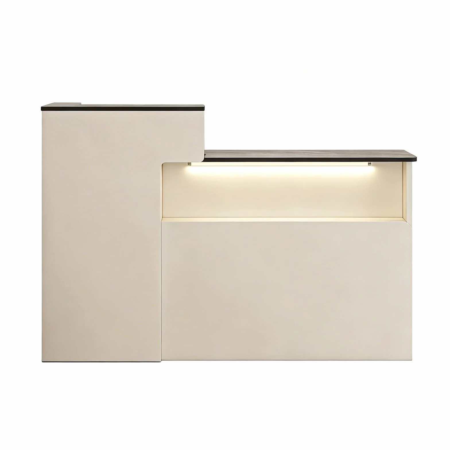 Mostrador de recepción Moderno con cajones con cerradura y vitrina iluminada 120cm Blanco