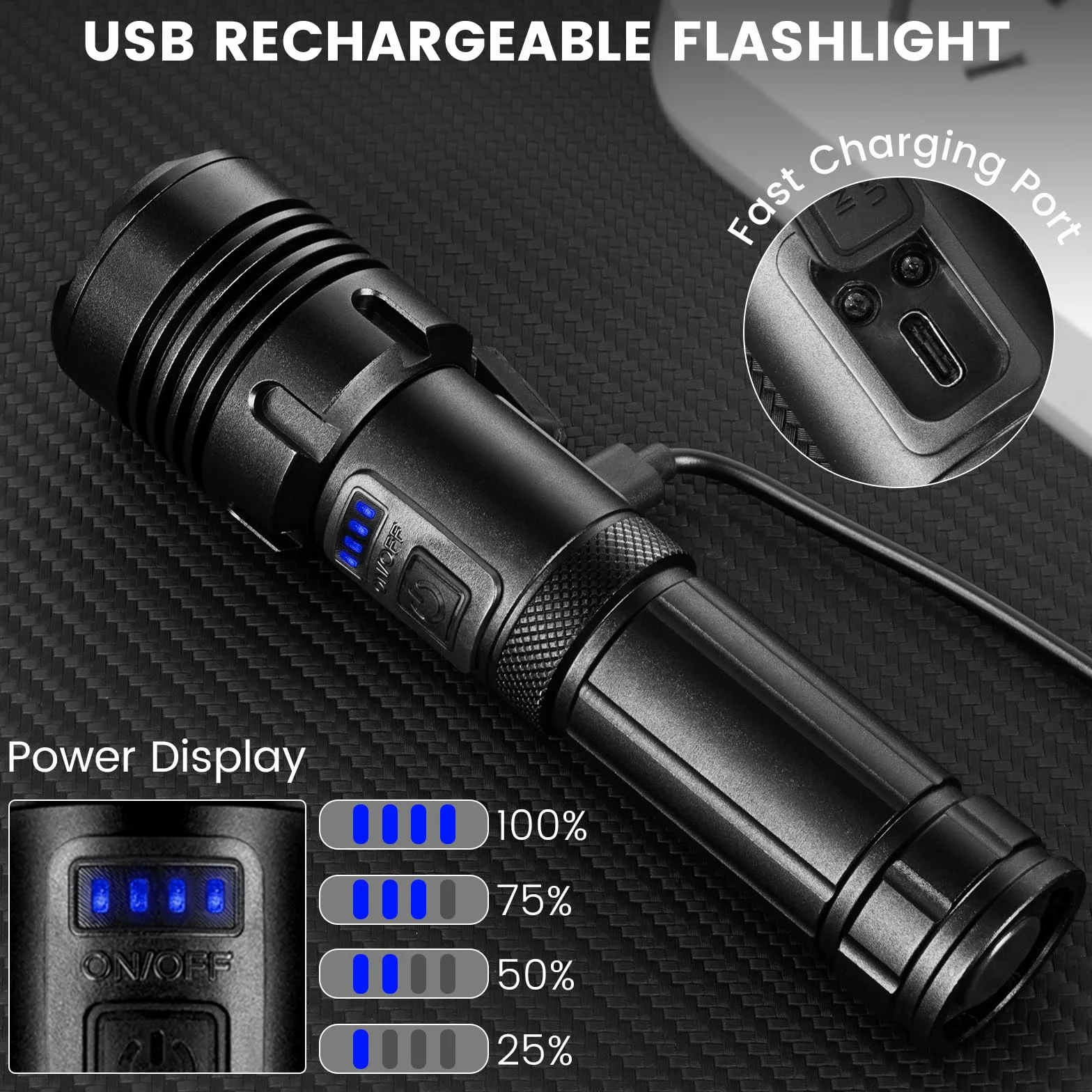 BEFAMALI Linternas recargables de alto lúmenes, 990,000 lúmenes, linterna súper brillante con 5 modos, resistente al agua, potente luz LED para el hogar, camping, senderismo (paquete de 2)