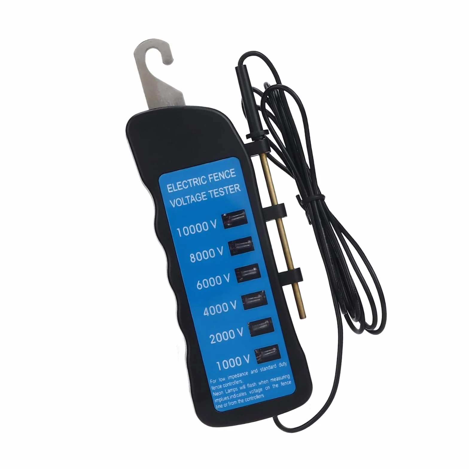 Probador eléctrico de valla eléctrica de fácil transporte, 10000 V con 6 indicadores LED, dispositivo ABS para alambre de metal y ganado