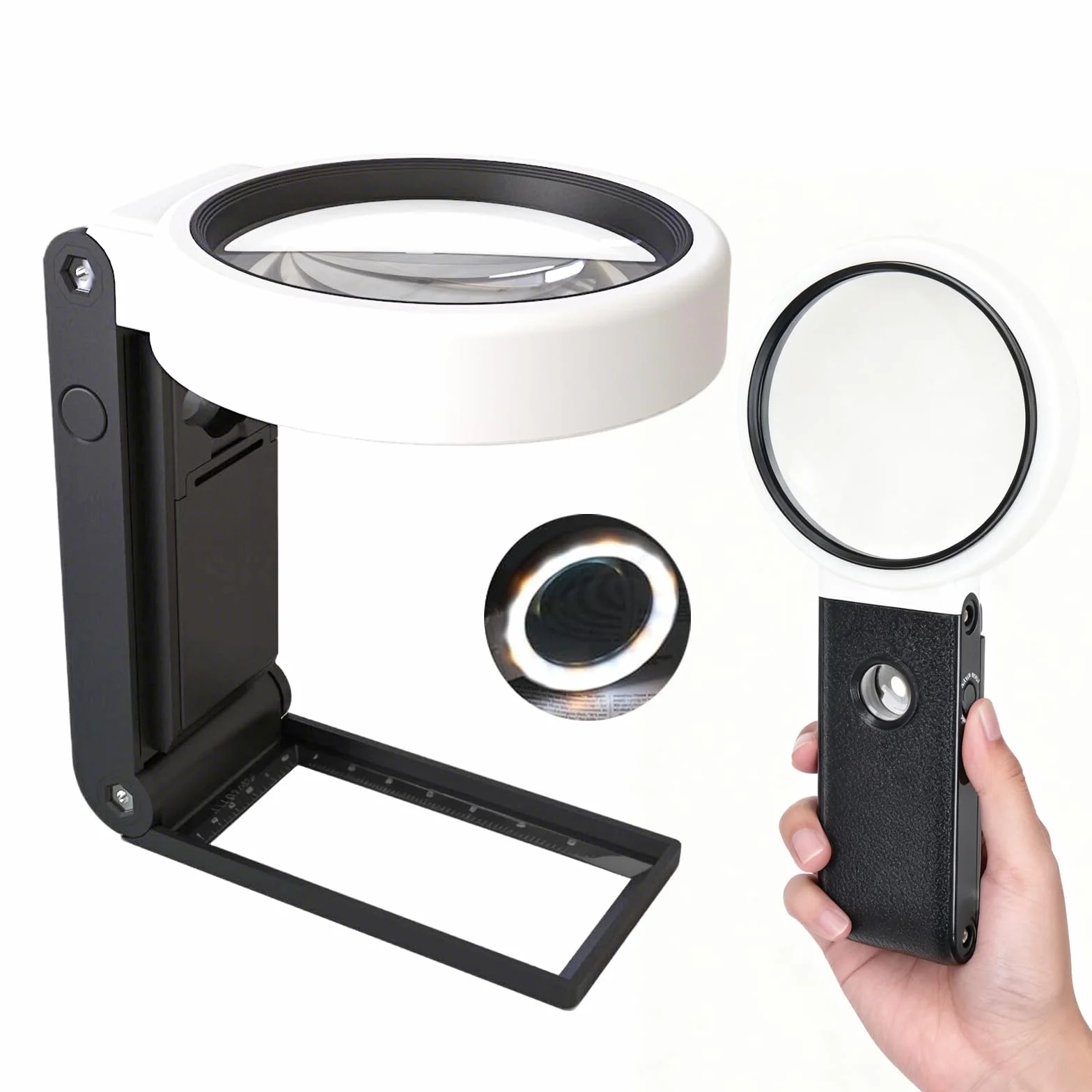 Lupa con Luz LED para Manualidades, 6X 25x Lupas De Gran Aumento, Lupas De Gran Aumento con 30 Luces LED, Lupa Manos Libres con Soporte, Plegable para Leer Libros, Soldadura, Inspección