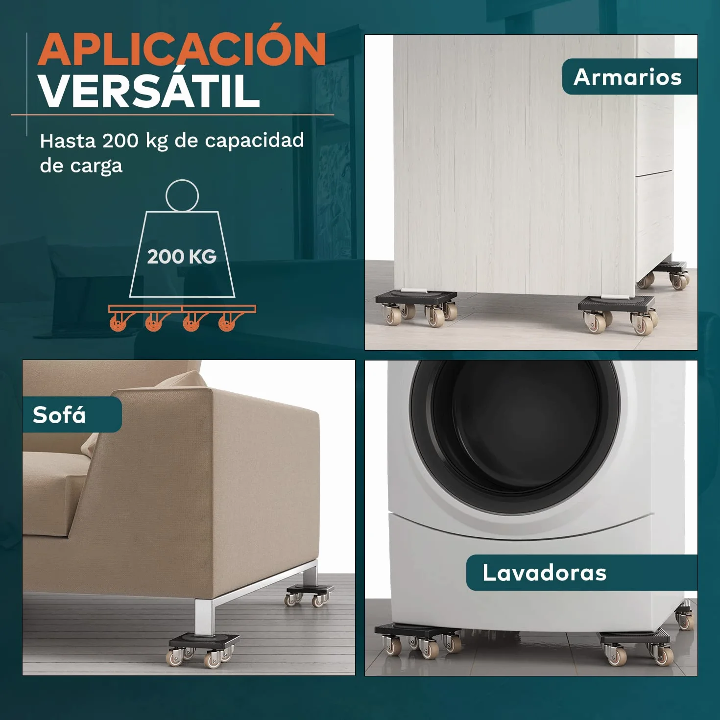 El Innovador Elevador de Muebles para Muebles Pesados de FAIRMO - 4 Ruedas Muebles y 1 Elevador de Carga (Incl. Almohadillas Antideslizantes) - Ruedas para Mover Muebles Pesados facilmente de TPE
