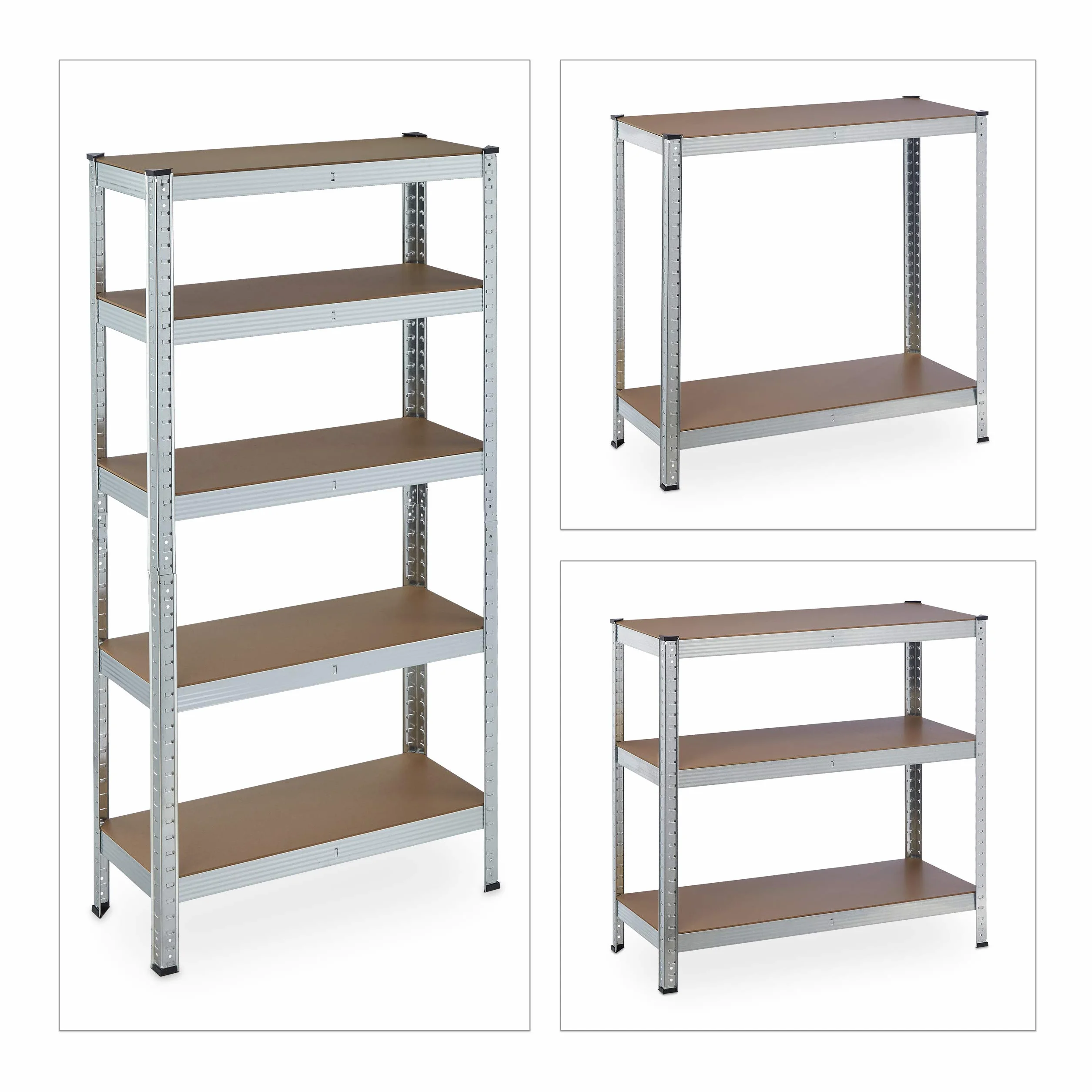 Relaxdays Estantería Galvanizada para Carga Pesada, hasta 875kg, 150x75x30 cm, 5 Baldas, Encaje, Acero, Sótano, Plateado