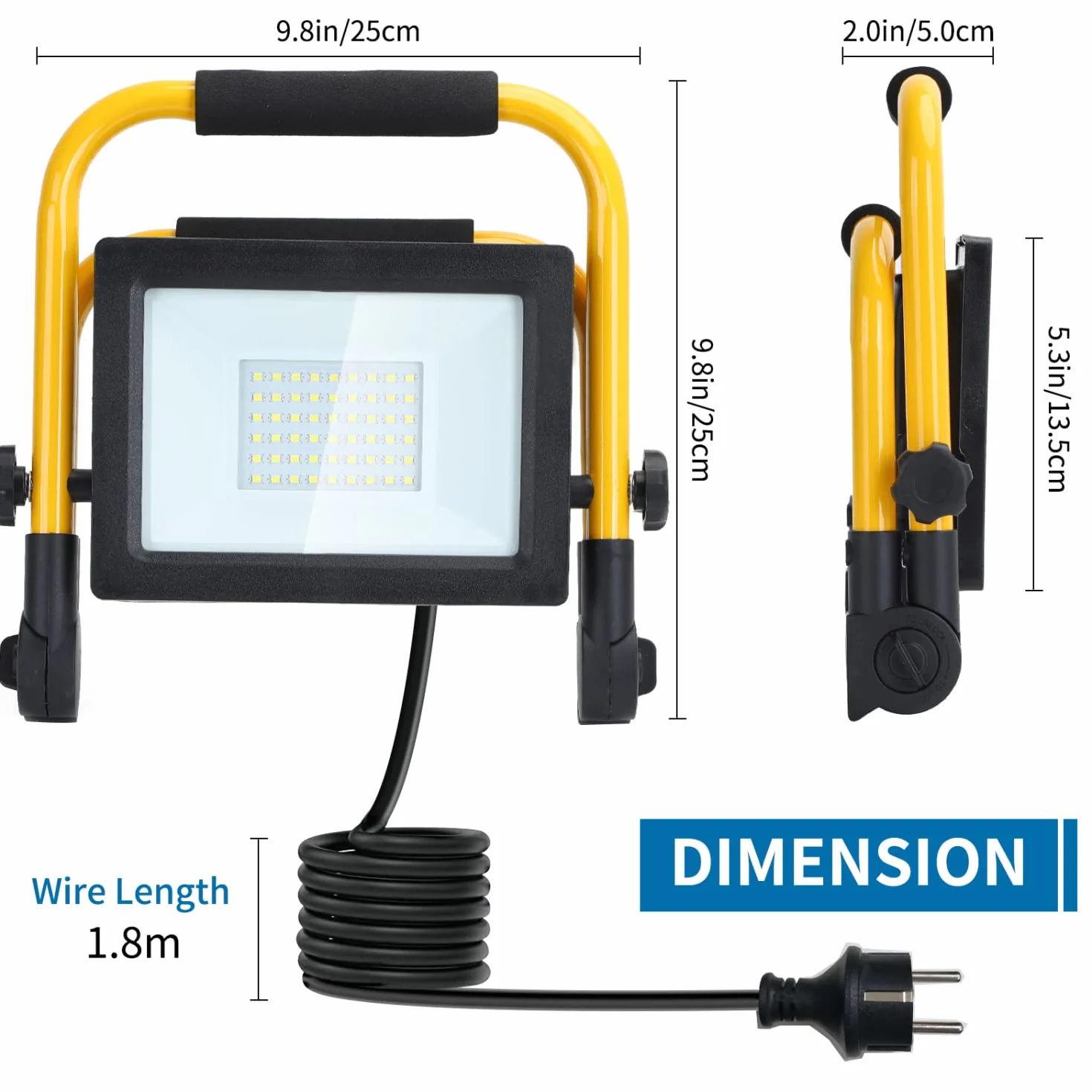 Aigostar Foco de Trabajo LED 30W,6500K Luz Blanca, 2740LM Luz de Trabajo con Giratorio 360º,Cable de 1.8M para Uso en Interiores y Exteriores,para Obra, Taller, Garaje, 2 piezas