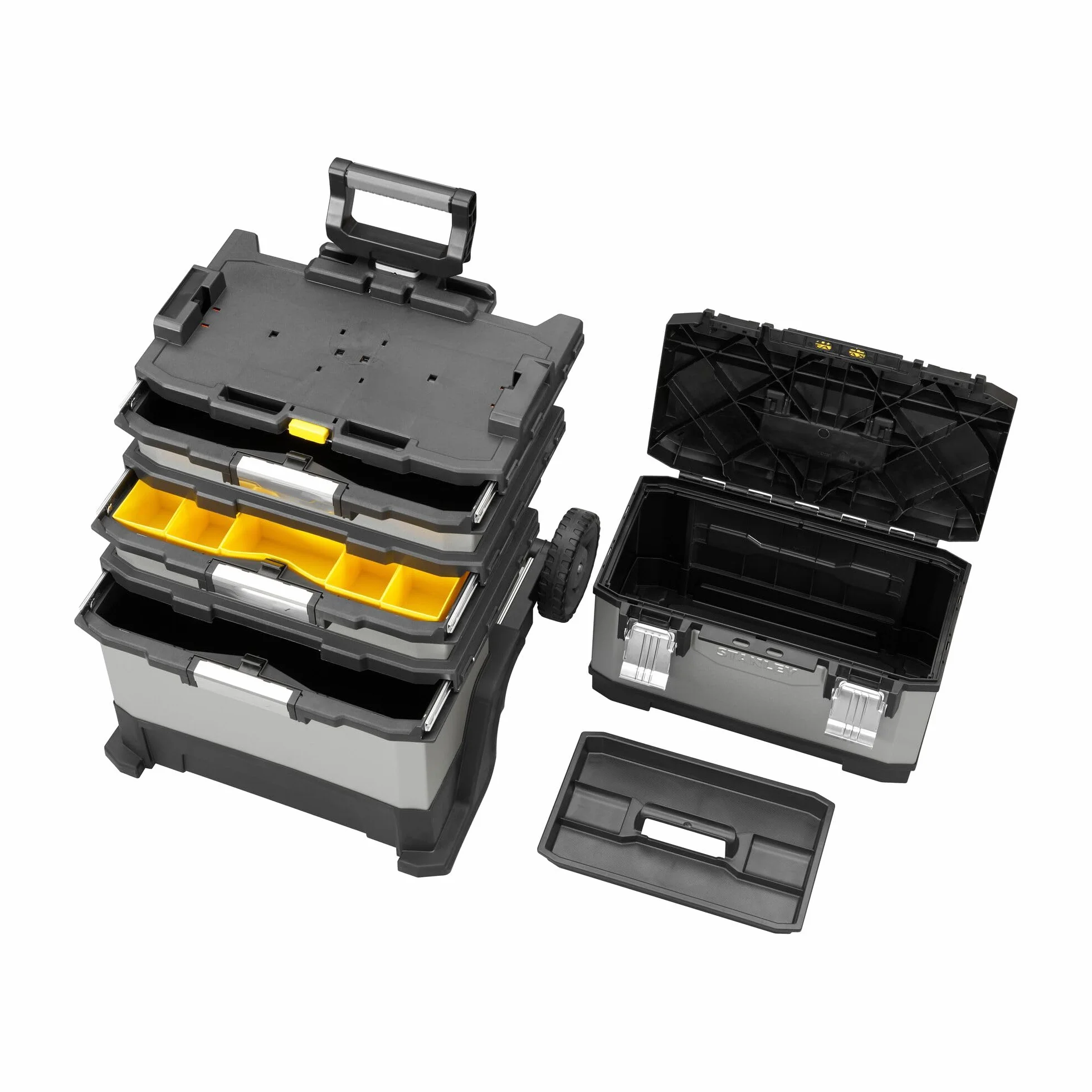 STANLEY FATMAX Taller Móvil Metálico, Carro de Herramientas, Caja Versátil para Piezas Pequeñas y Grandes, Ruedas 17cm, Cierres Metálicos Antioxidantes, 1-95-622