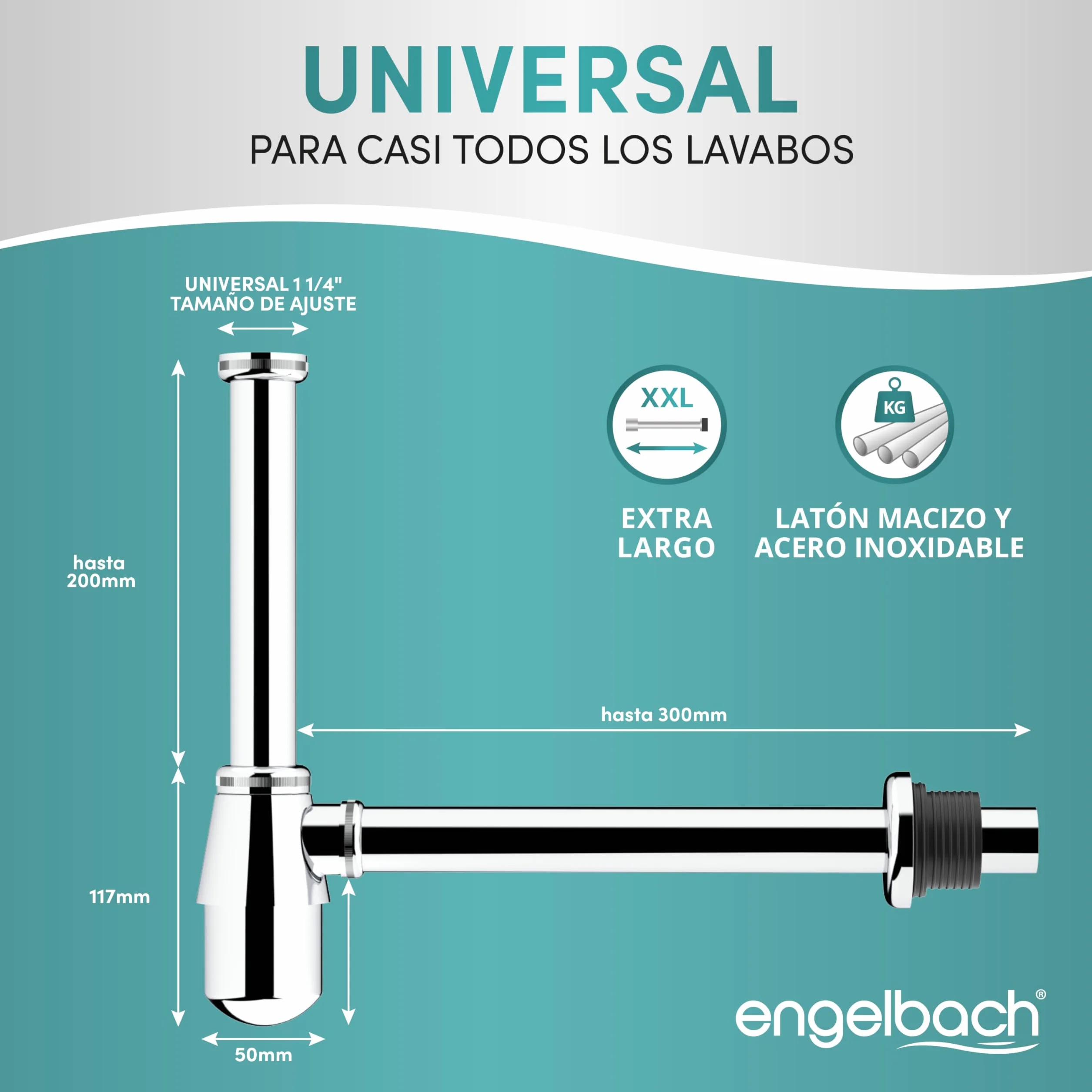 Engelbach Sifón Lavabo Universal Flexible 1 1/4" Cromado Antiolores