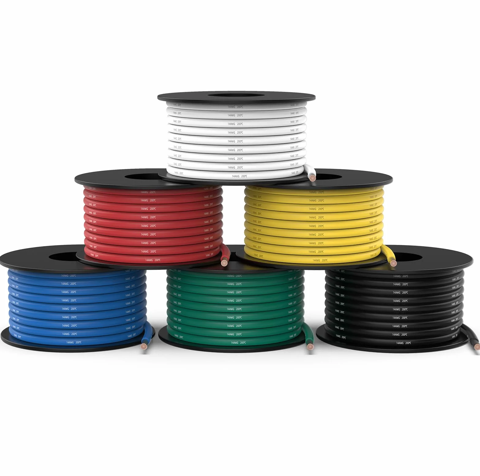 NAOEVO Cable de calibre 14 de 90 pies, cable de 14 AWG, 6 colores de 15 pies cada carrete, cable eléctrico de cobre estañado de silicona flexible, kit de cableado para placa de prueba/automoción