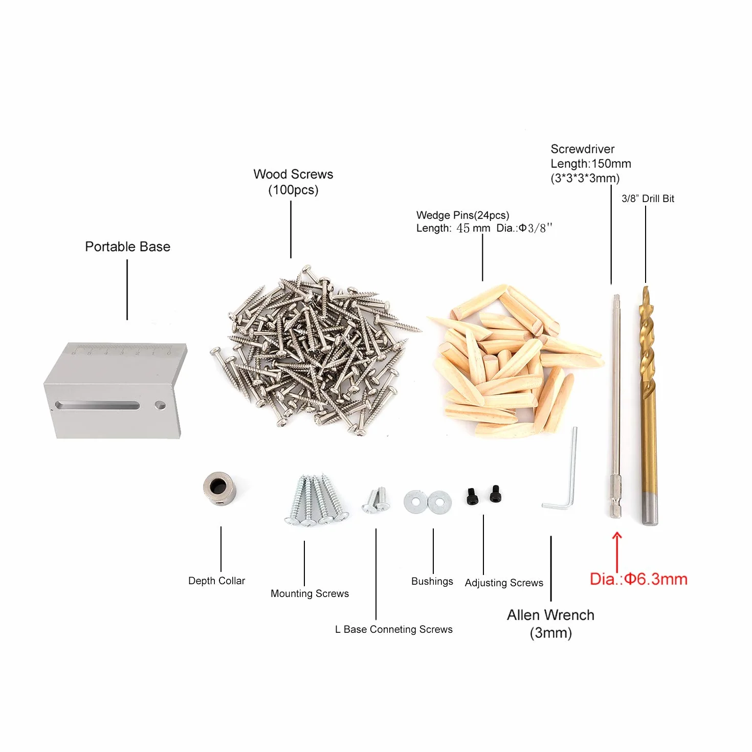 KATSU Kit de Plantilla de Orificio Doble de Bolsillo, Pocket Agujero Kit, Localizador de Madera para Carpintería Perforación de Orificio, con Brocas y Tornillos 105418