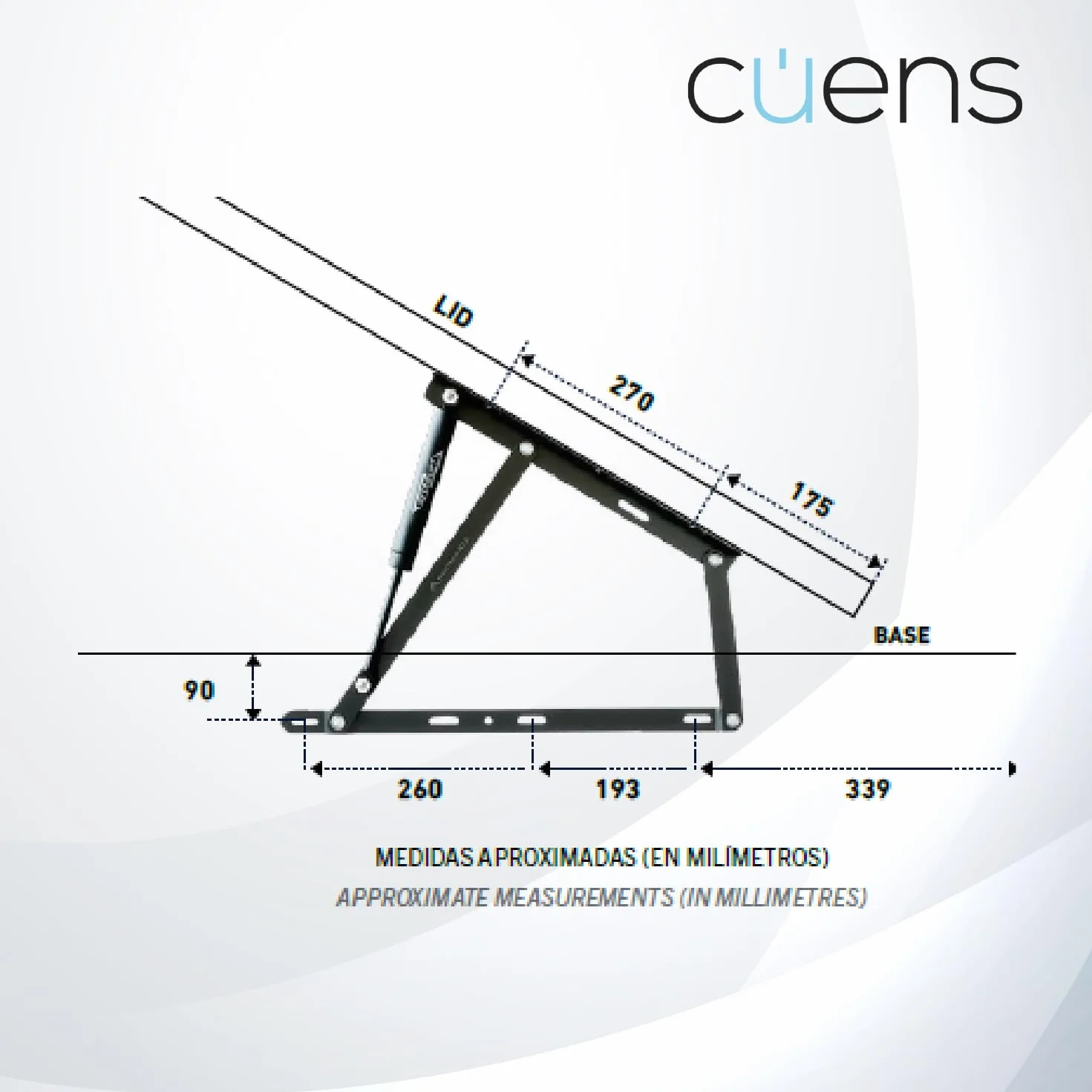 Juego de 2 bisagras para canapé con resortes de 900N - Ideal para canapés de 105 cm - Sistema de arandelas de Nylon anti ruido - Cuens