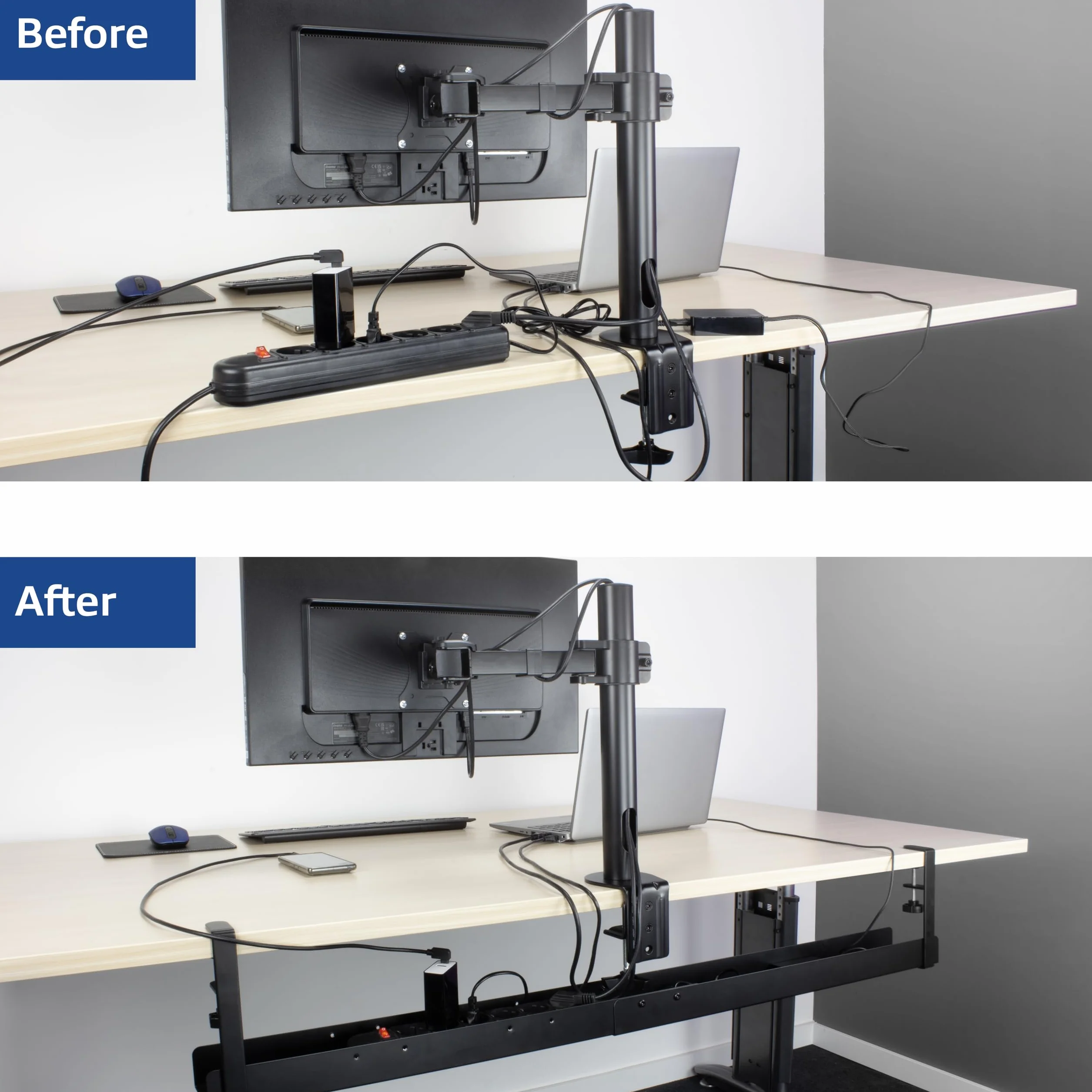ACT Organizador de Cables Extensible para Escritorio, sin taladrar, con Soporte de Pinza, Organizador de Cables para PC, Bandeja de Cables para el Lugar de Trabajo AC8376