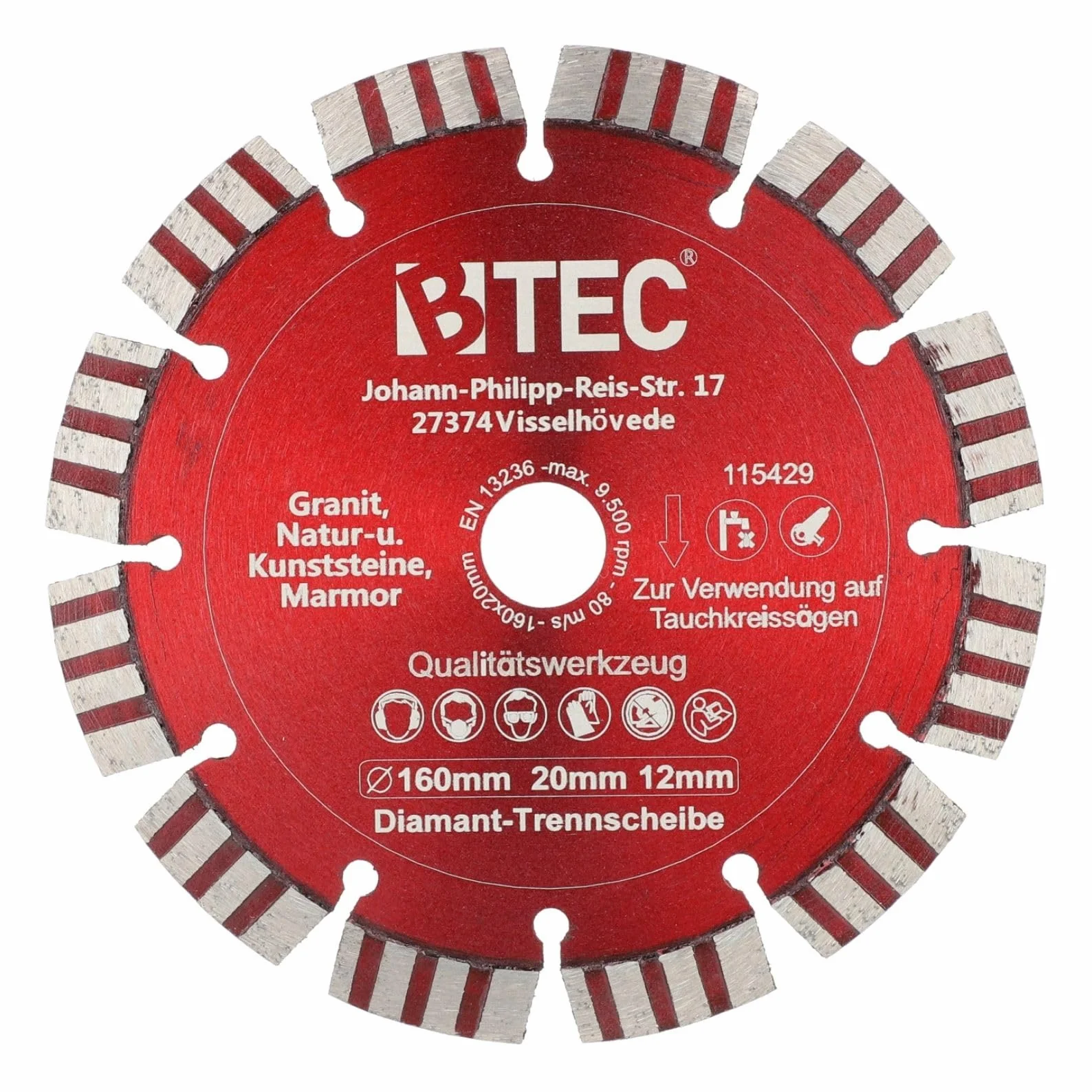 BTEC Diamond - Hoja de sierra de inmersión (diámetro 160 mm, orificio de 20 mm)