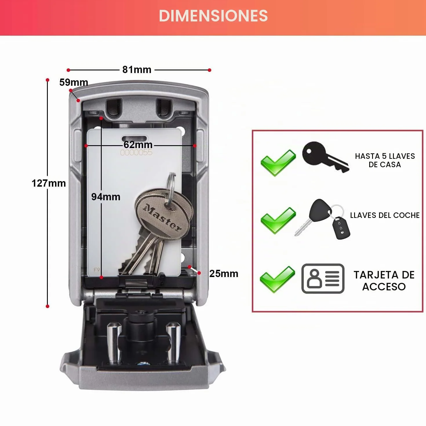 Master Lock Caja fuerte para Llaves [BLUETOOTH] [Montaje mural] - 5441EURD - Caja de seguridad Negro