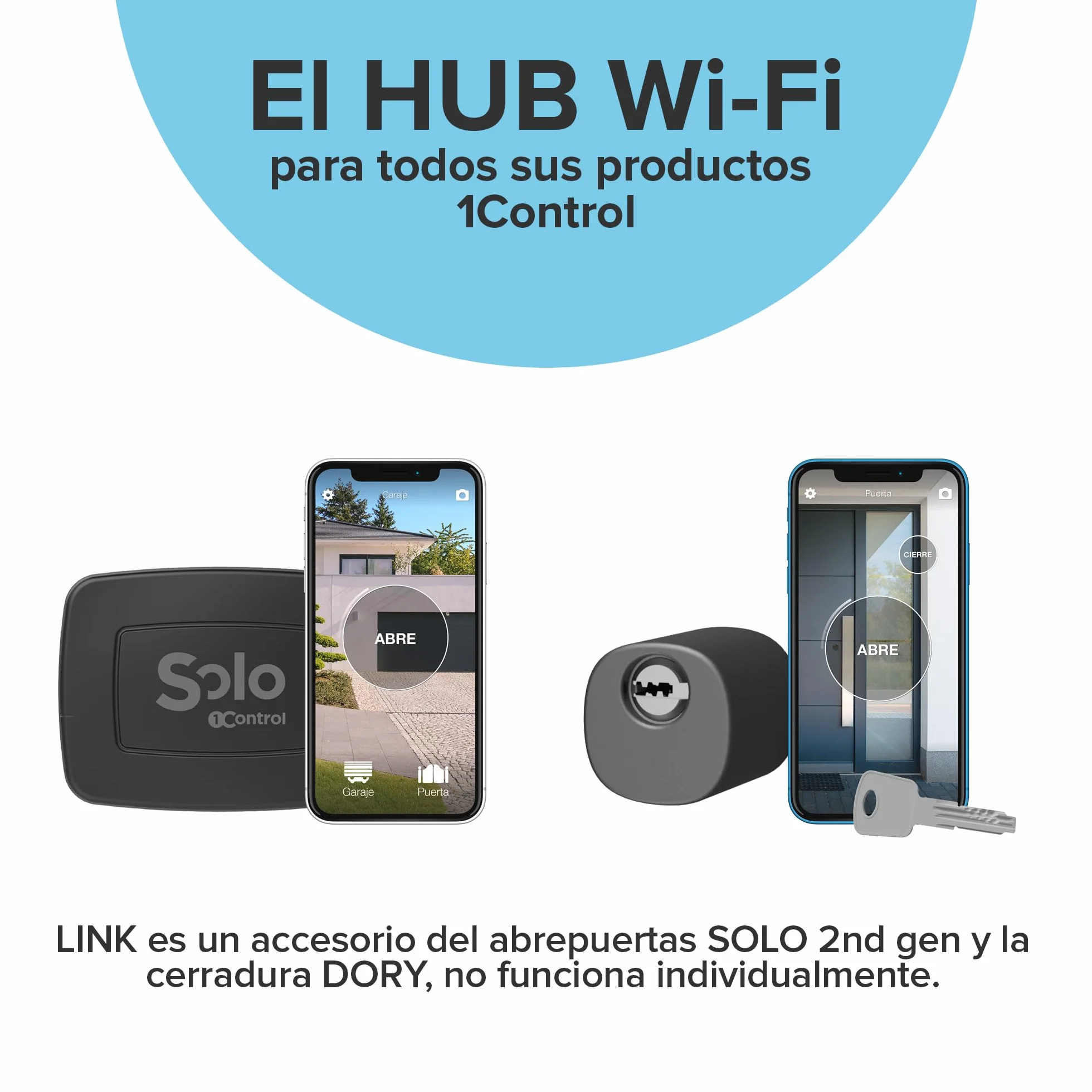 1Control Link Accesorio Wi-Fi Apertura Remota y Comandos Vocales Compatible con Abridor de Puerta y Garaje Solo de 2ª Generación, Alexa, Google Home y Siri, Made in Italy