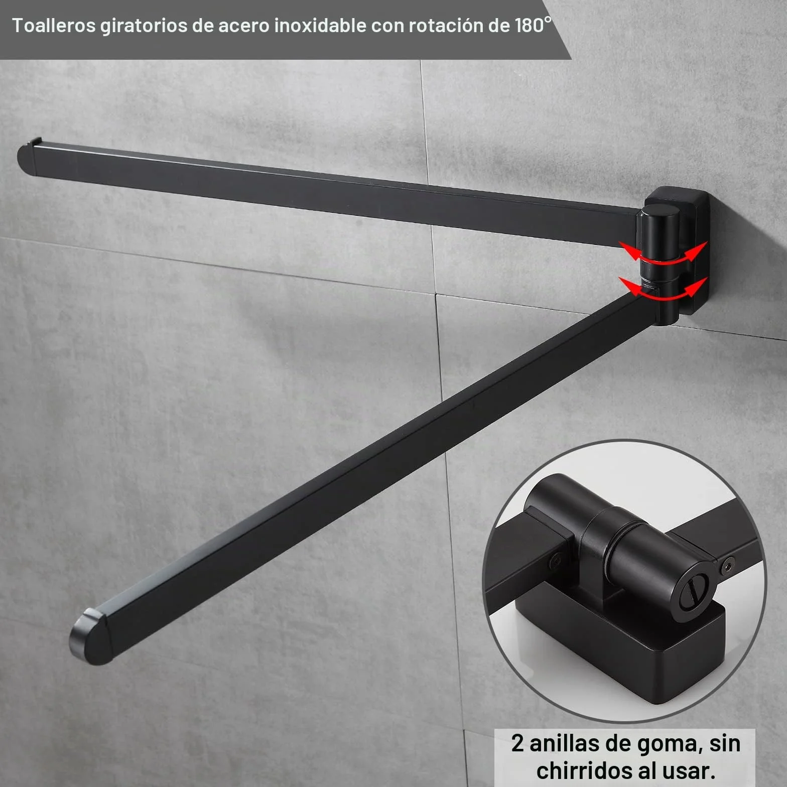 BGL Toallero Giratorio Negro, Organizador de Almacenamiento, Ahorro de Espacio, Soporte de Toalla de Pared Doble Giratorio para baño