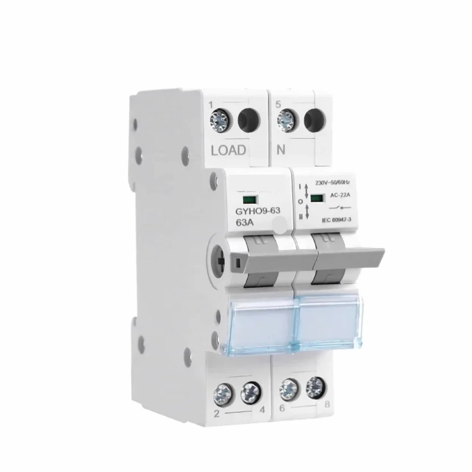 Interruptor de transferencia manual GYHO9 con indicador, 63 A, 100 A, 125 A, MTS, de doble potencia, de conversión manual, 1 unidad(GYHO9-2P,63A)