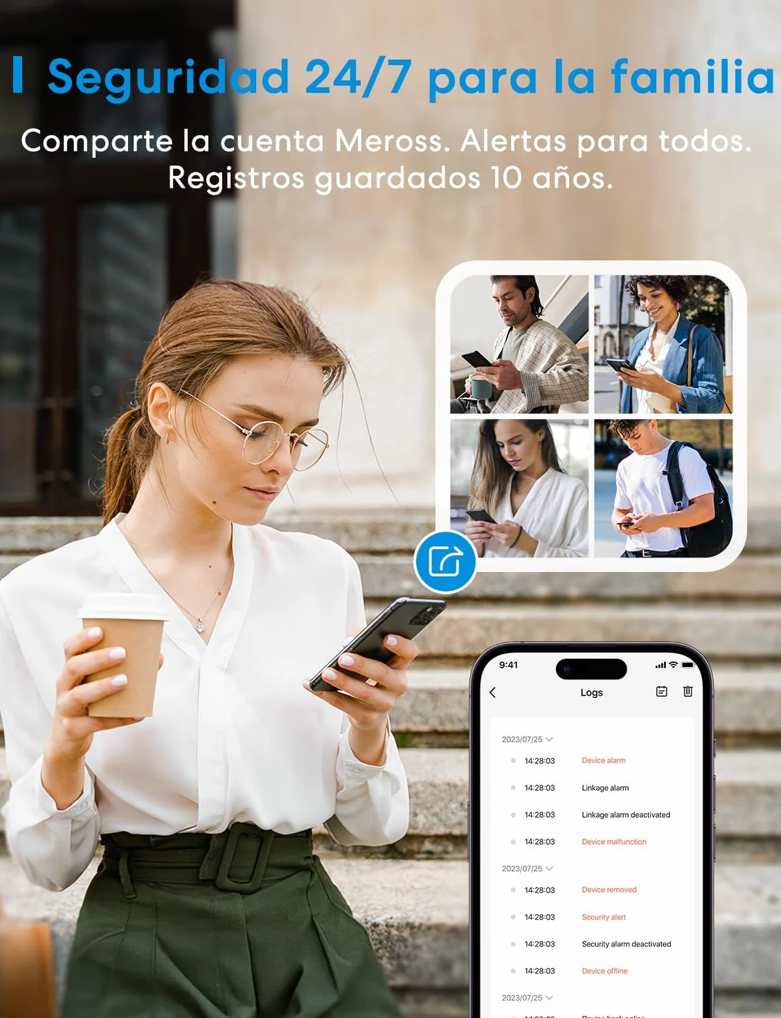Meross Matter Detector De Humo Conectado, Alarma De Incendios WiFi Inteligente con Doble Sensor Óptico, Alarma De Fuego con Notificación App, Detector De Humos, 33 mm, con Hub MSH450, 1 Unidad
