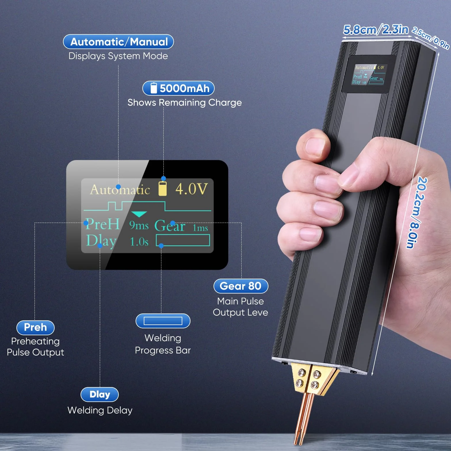 Soldador por puntos a batería 2 en 1 con modos automático & manual, Soldador de Puntocon con Batería 5,0 Ah 1-80 Niveles para Soldar Baterías