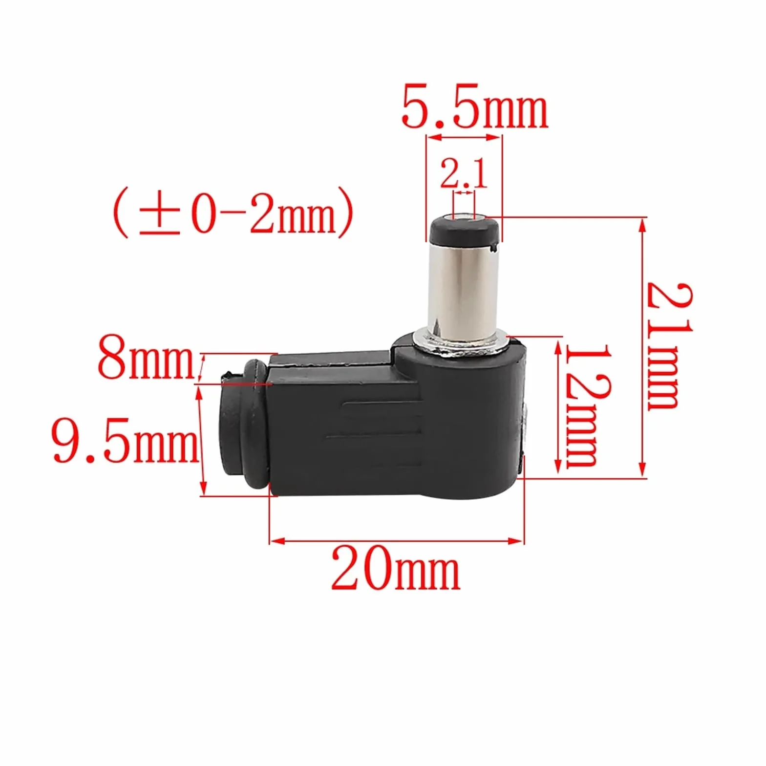 Conector adaptador de soldadura de enchufe macho de alimentación CC de ángulo recto de 5,5mm X 2,1mm, conectores de montaje de enchufe de CC de 90 grados, 5,5x2,1mm(10Pcs)