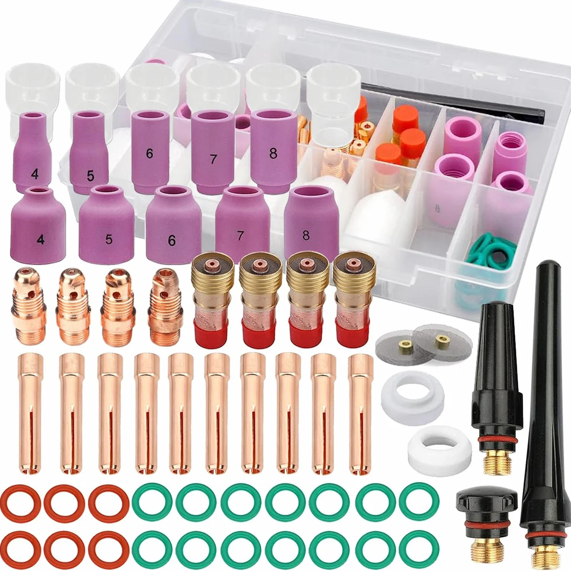 61 uds antorcha de Soldadura para TIG Lente de Gas rechoncho # 12 Kit de Copa de Vidrio para WP-17/18/26