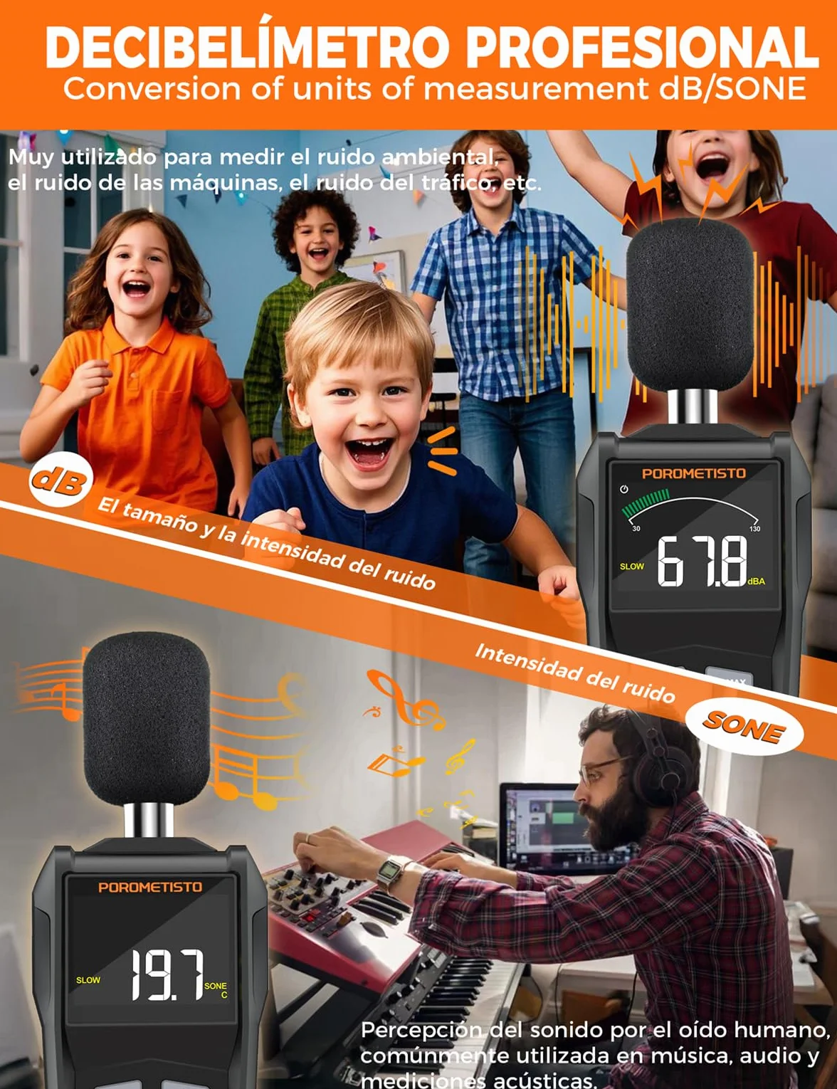 Sonómetro SL01 Medidor de Decibelios Profesional 30-130dB ±1.5dB Pantalla LCD Retroiluminación Ponderación A/C