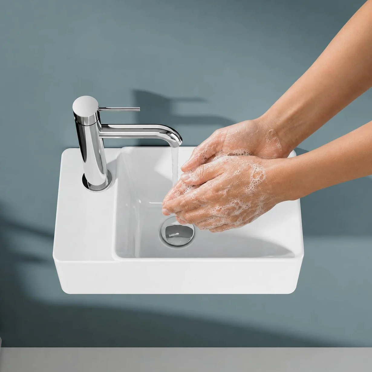 Lavavajillas rectangular compacto de cerámica blanca – Lavabo de diseño elegante y práctico para baños pequeños o aseos – 40 x 22 x 13 cm
