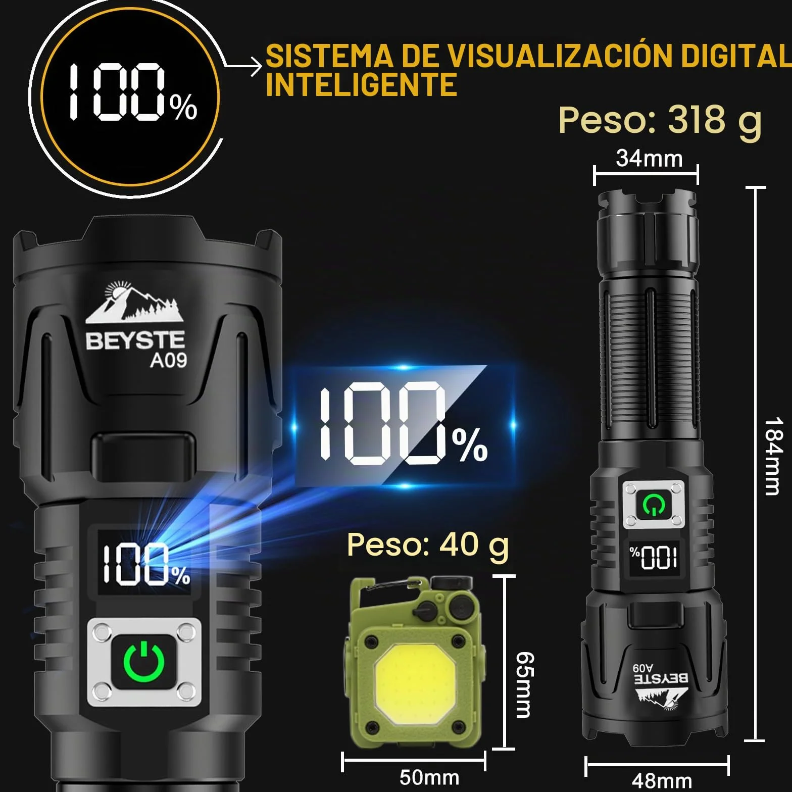 Linternas LED Alta Potencia, 1,000,000 Lúmenes Linterna Recargable Potente Largo Alcance, Linterna Tactica Policial, XHQ99.2 Flashlight De Alta Luminosidad Para Emergencia Camping Regalo