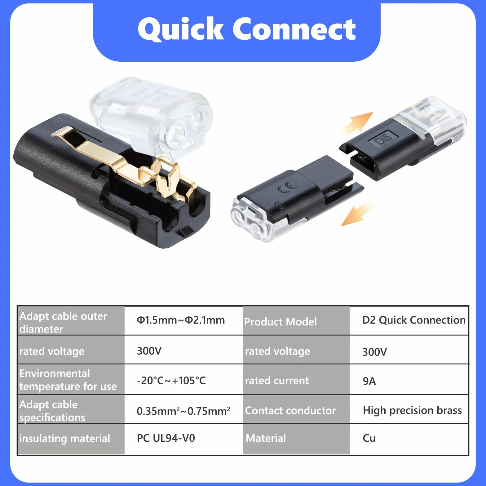 20 Pcs Conectores de Cable Impermeables, Conectores Electricos Rapidos, Conector Rapido Electrico Cables 2 Pines, Terminal de Empalme Duradero y Reutilizable, Terminal en H